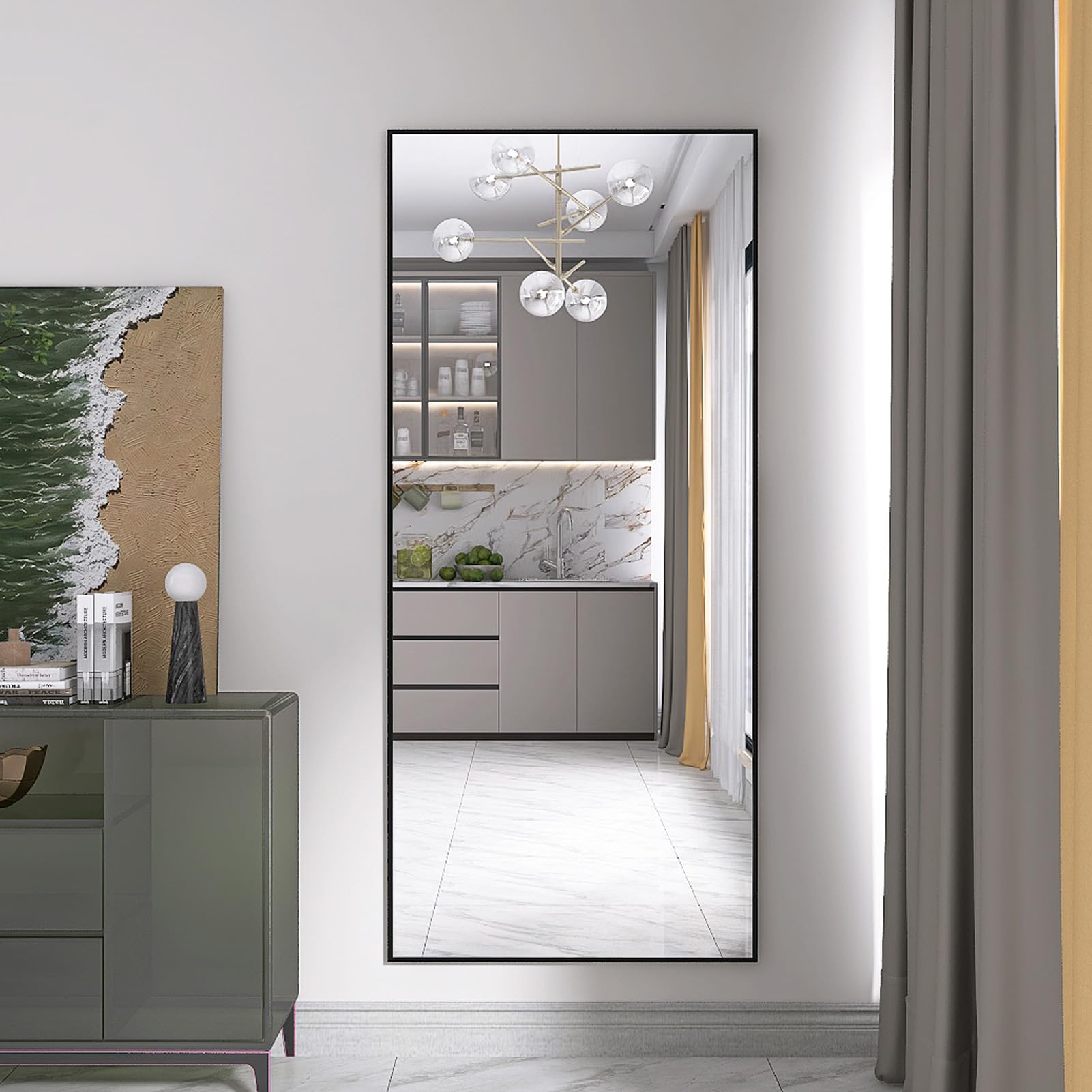 Fofetbfo Lustro stojące o pełnej długości, 180 x 80 cm, prostokątne, duże lustro ścienne do zawieszenia, duże lustro ścienne z aluminiową ramą do łazienki, sypialni, przedpokoju