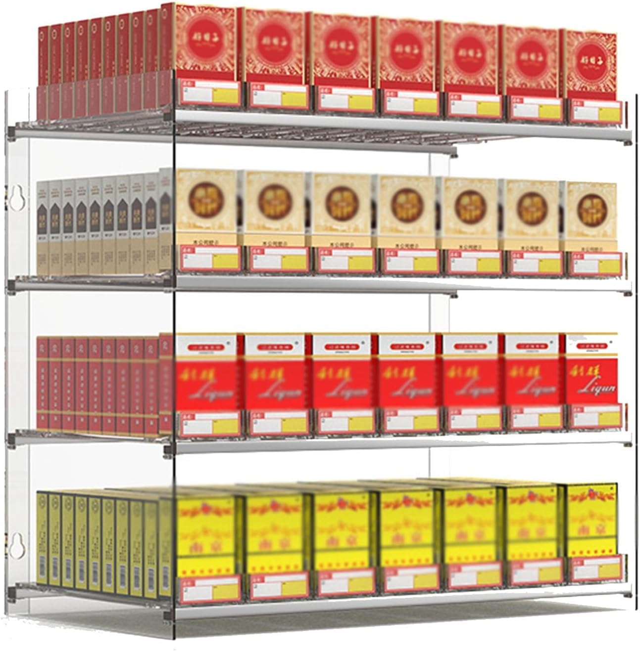 Rectangular Auto- Push Cigarette Case Holder for Market Retail Convenience Stores Checkout Counter,4 Tier Store Display Shelf, Assemble Tobacco Display Stand(44.7x50.5cm/18.7x19.9in)
