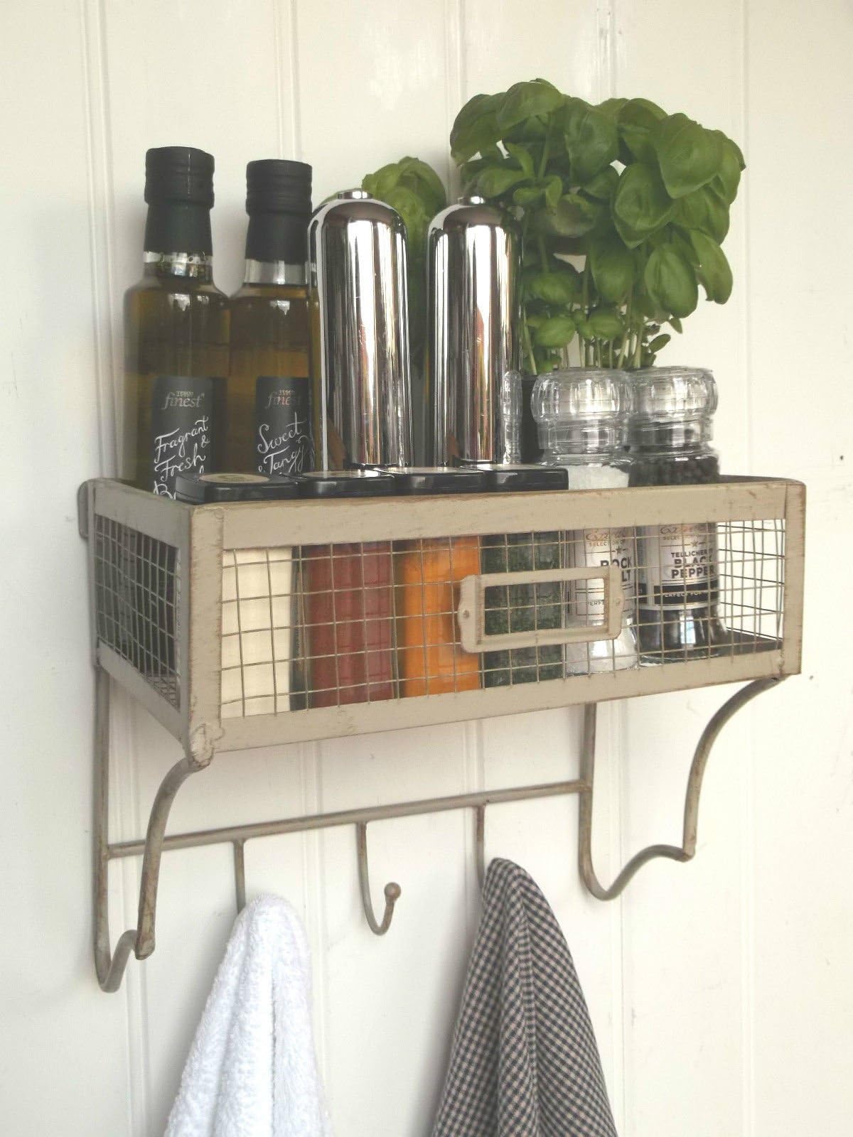 Shabby Chic Vintage French Kitchen Wall Shelf Hooks Storage Unit Spice Rack