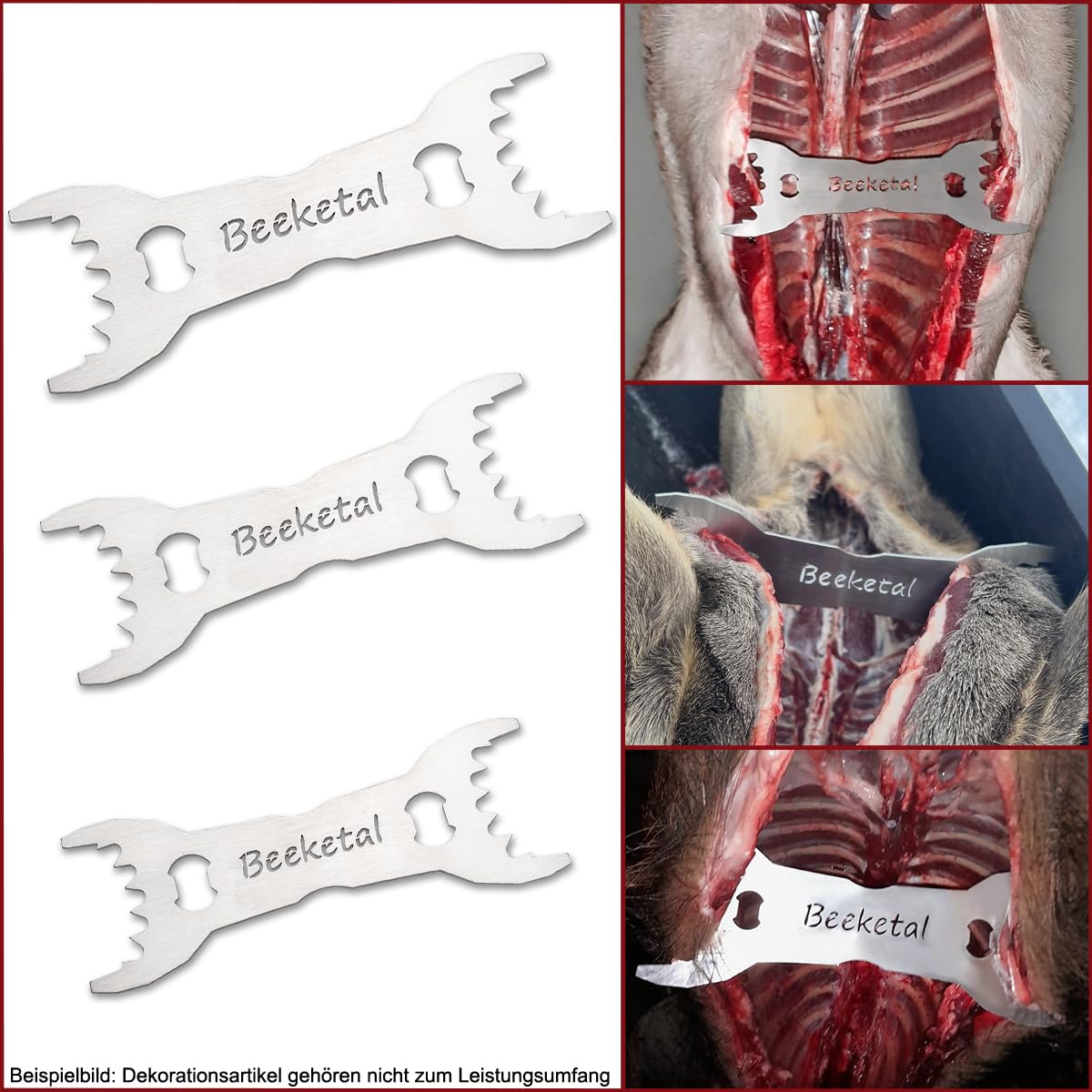 Beeketal Profi Wildspreizer Edelstahl WS-280B | 280 mm Brustraumspreizer für schweres Schwarzwild & Rotwild | Stabiler Jagdspreizer mit Zähnen & Flaschenöffner | Rostfrei & Hygienisch