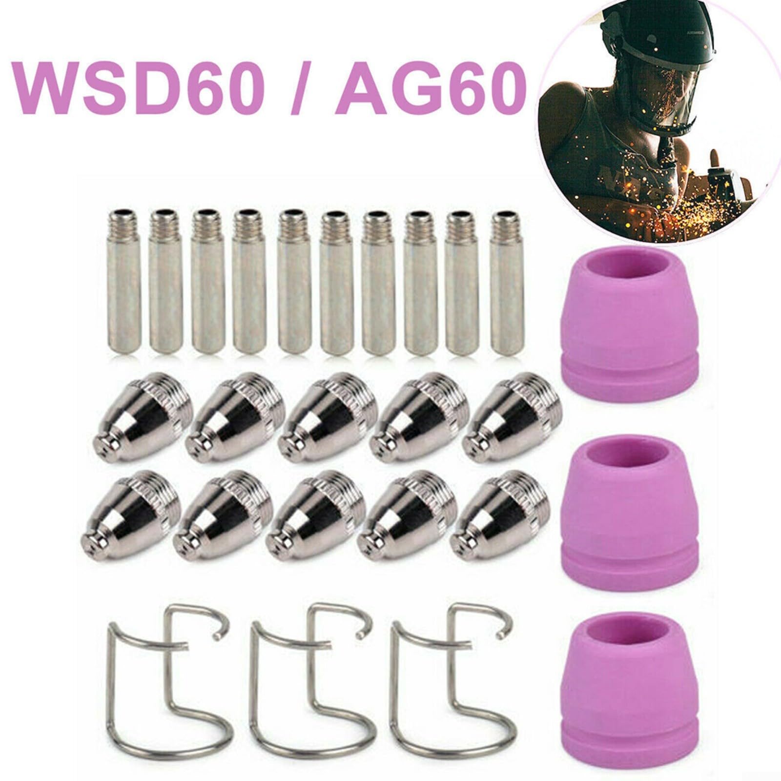Plasmaschneidbrenner Ersatzteile Set für WSD-60 SG-55 AG-60 für cut60 LGK60, 60A Kupfer Elektroden & Düsen Verbrauchsmaterial Kit(100pcs)