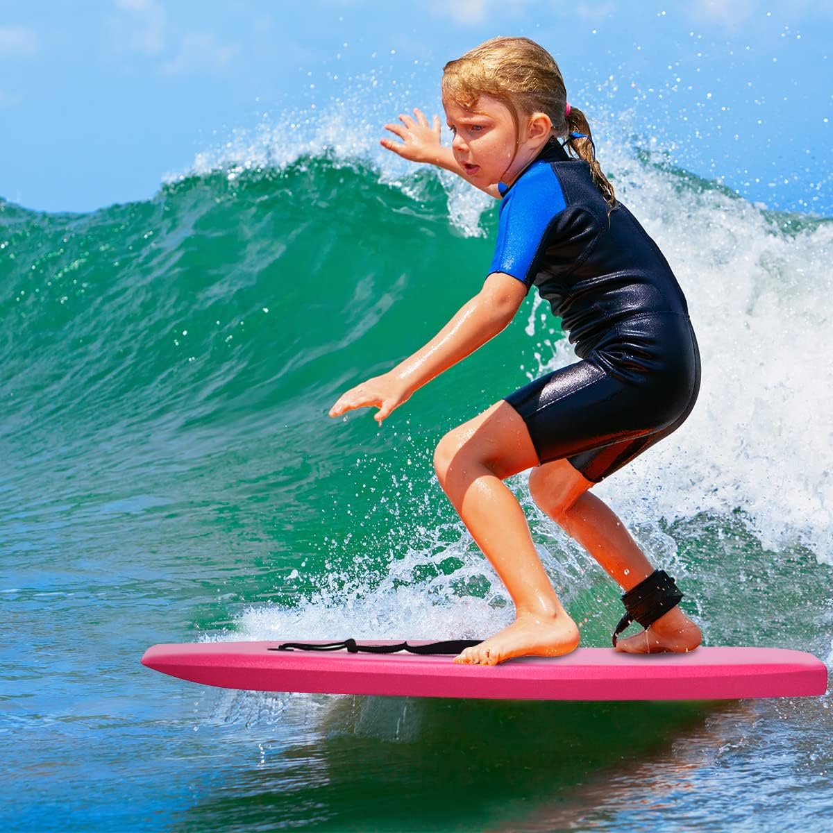 LDAILY Body Board for Beach, 33/37/41” Lightweight Bodyboard with EPS Core, XPE Deck & HDPE Slick Bottom, Dual Channels & Wrist Leash for Youth, Adults, Surf Board for Sea, River