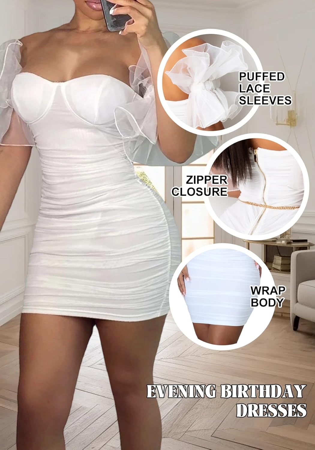 LKOUS Elegant Club & Night Out Dresses, Off Shoulder Evening Birthday Dresses, Solid Color Bodycon Mini Dress - Image 4