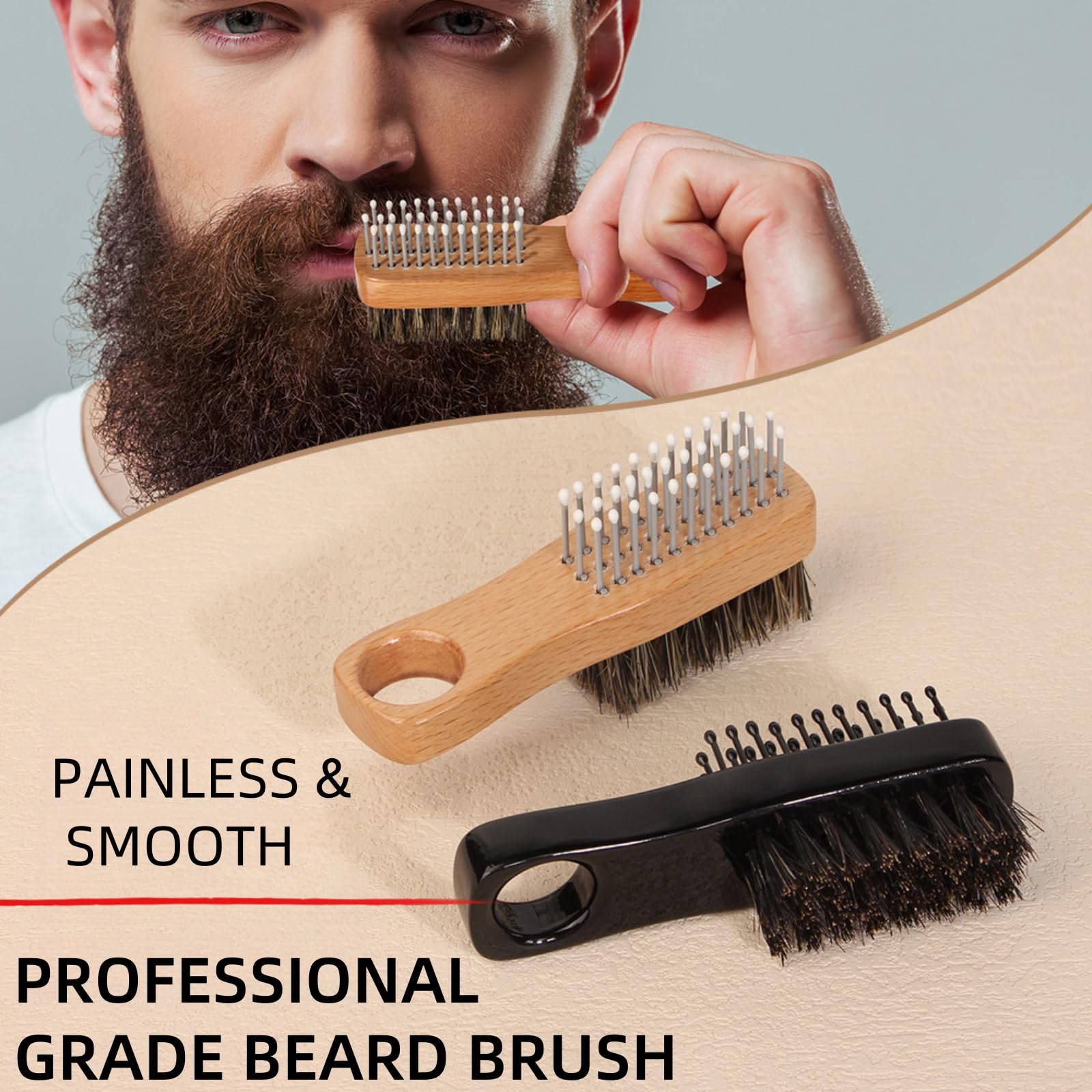 2pcs Beard Comb & Beard Brush | 2-in-1 Pocket Comb for Men for Beard Grooming, Fine & Coarse Teeth, 4 Inches Long, Hair Styling & Moustache Care | Compact Comb, Portable Mens Accessories
