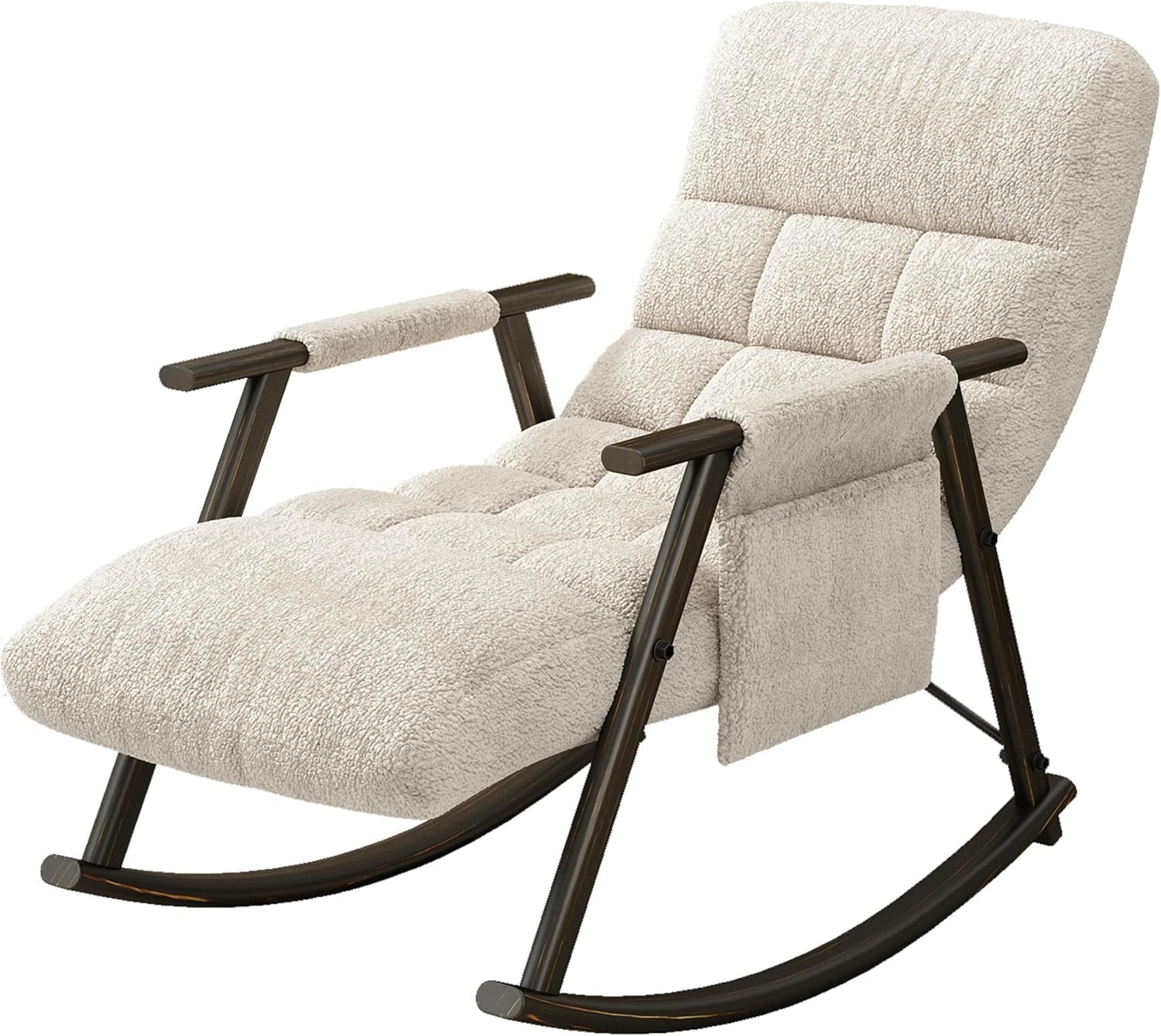 SYGELER Adjustable High Back Nursery Rocking Chair with Foot Rest & Side Pockets, Foldable Upholstered Glider Recliner for Living Room, Bedroom, Balcony, Removable Cushion, Easy Assembly (Blue)