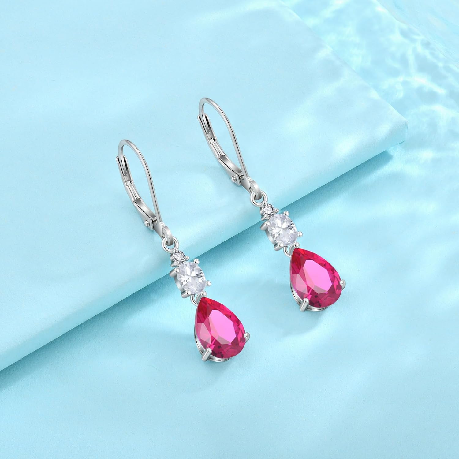 Teardrop Leverback Earrings 925 Sterling Silver Oval Dangle Drop Earrings Birthstone Jewelry Gifts for Women - Image 5