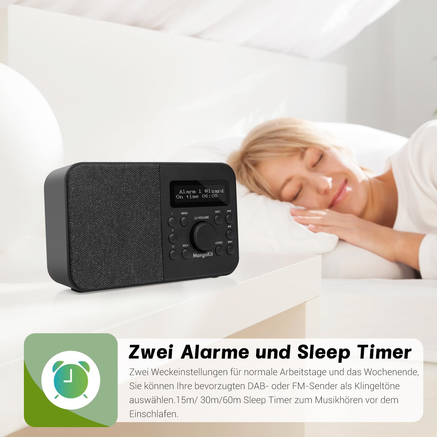 PR2S Tragbares DAB+ Digitalradio,Küchen-FM-Radio,Bluetooth-Lautsprecher,Persönliches DAB-Radio,Display,Alarm & Uhr,40 Preset-Stationen,Kopfhöreranschluss -Schwarz