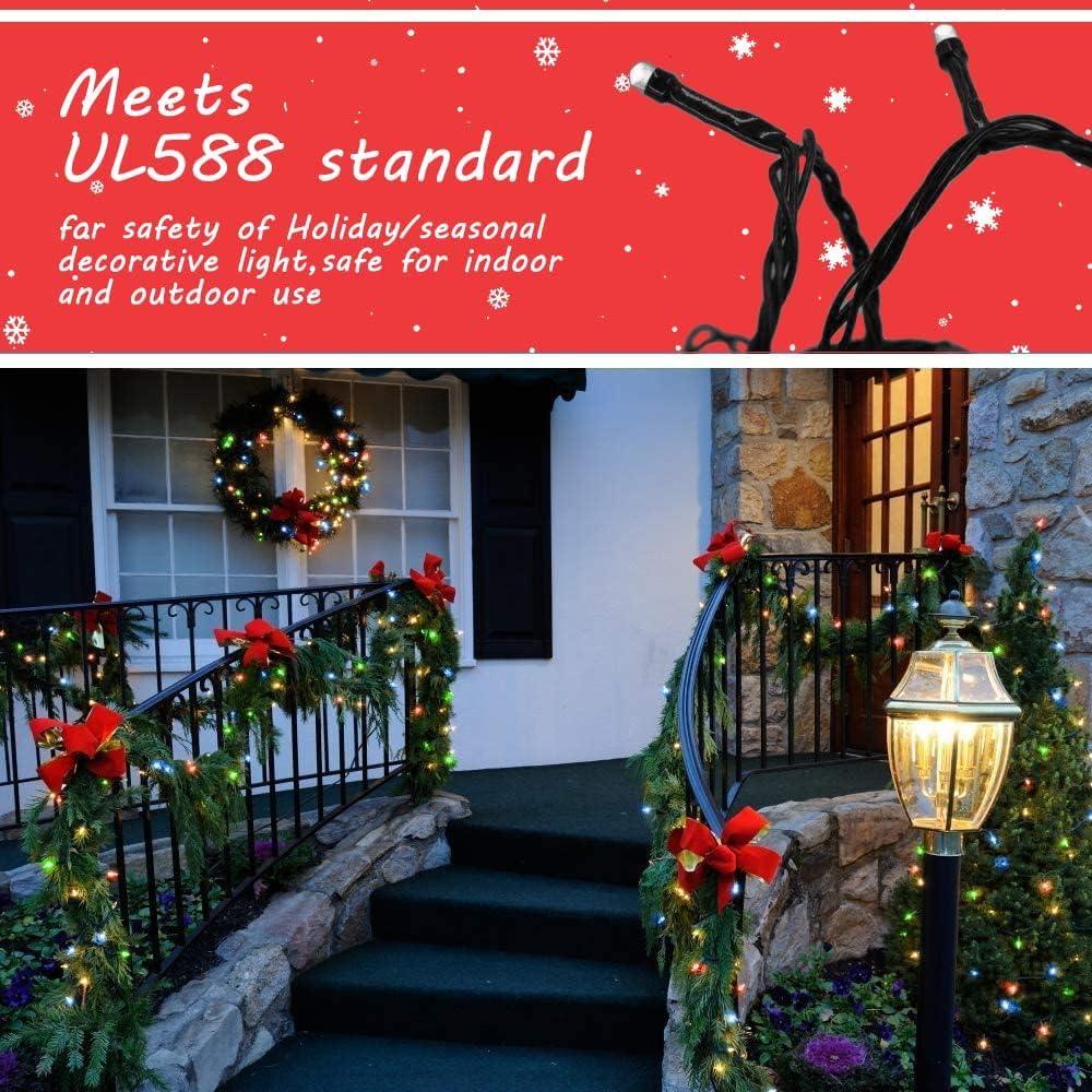 Guirlande lumineuse de Noël d'extérieur 200 LED d'intérieur - 8 modes - De bout en bout - Certifié UL - Guirlande lumineuse étanche - Décoration