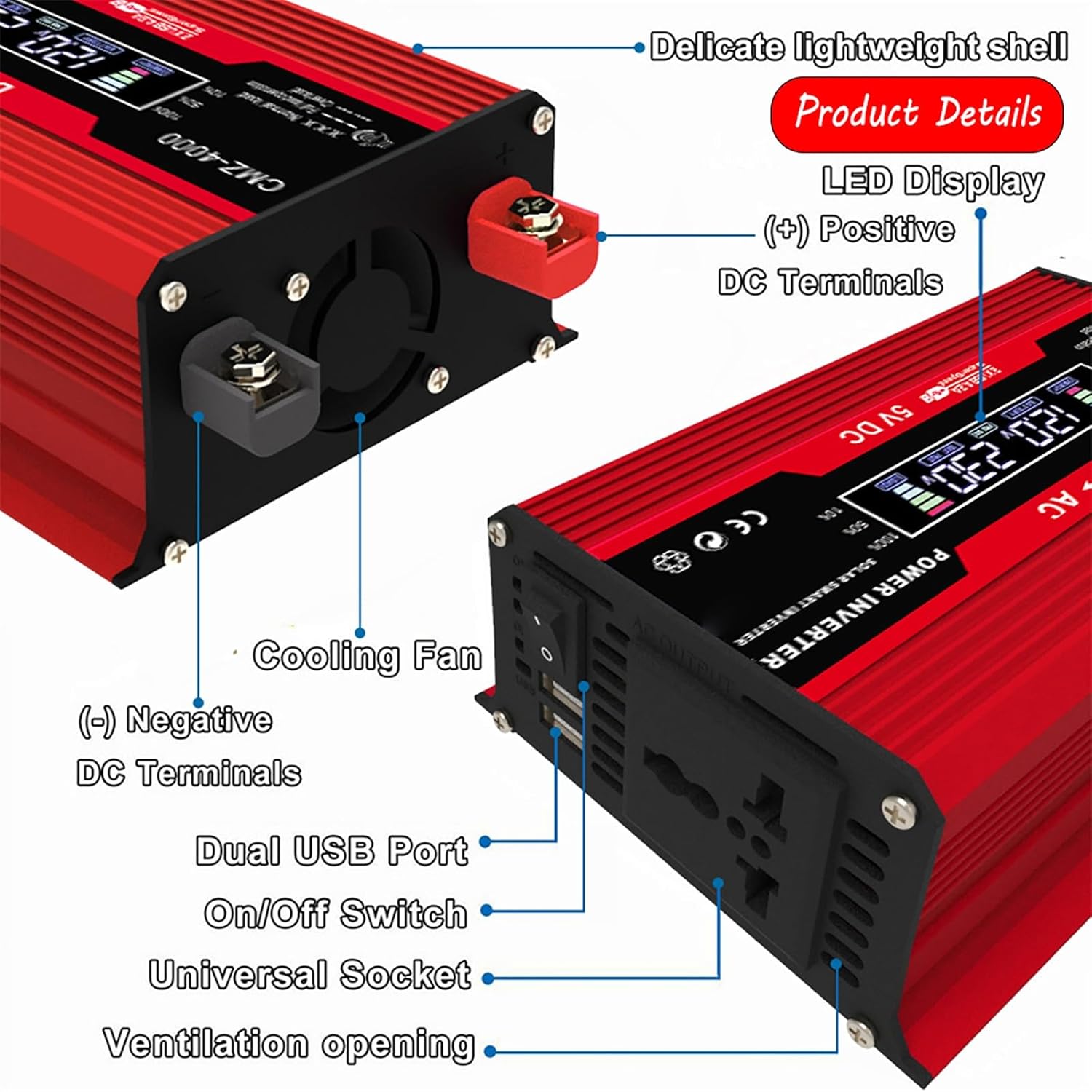 Solar System Kit 4000W 12V to 110V/220V Inverter Solar Panel Kit 50A Controller + 75W Foldable Solar Panel Home Grid System Solar Generator(Red,12V-110V)