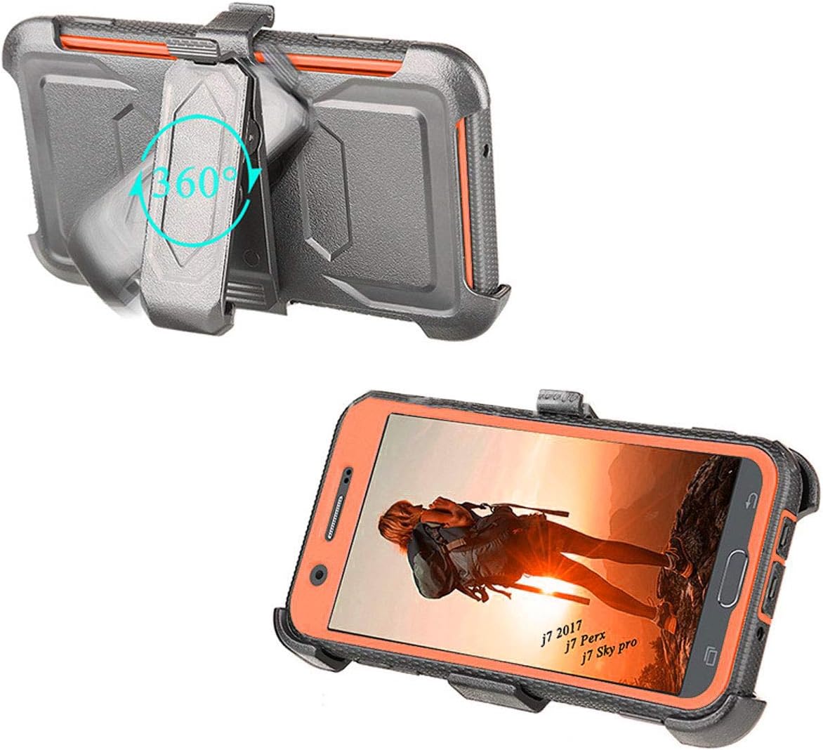 J.west Galaxy J7 Sky Pro Case,Galaxy J7 Prime / J7 V / J7 Perx / J7 2017 Case, Full-Body Rugged Belt Clip Holster Kickstand Case Without Built-in Screen Protector, Orange