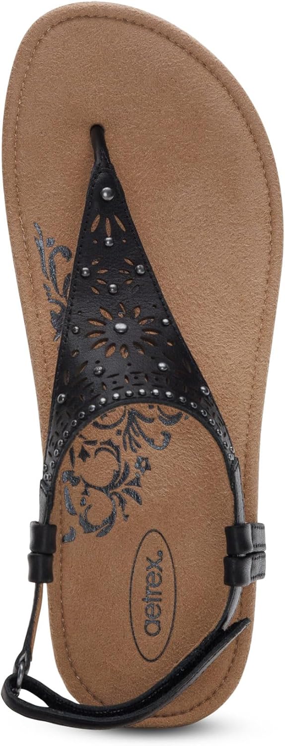Aetrex Evelyn Casual Leather Thong Sandals for Women - Plantar Fasciitis Relief Flats Arch Support Sandals Women's with Fully Adjustable Back Strap - Image 5