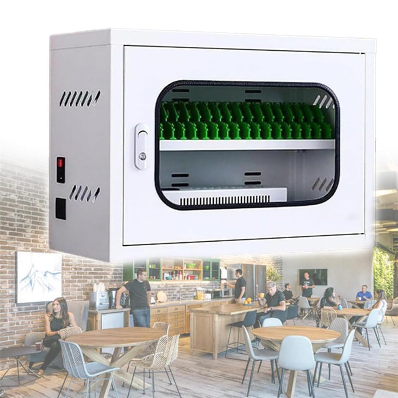 Armadietto di ricarica mobile per telefoni con 20 slot per stazione di archiviazione e ricarica per dispositivi fino a 10,5 pollici, ideale per scuole e aziende, bianco