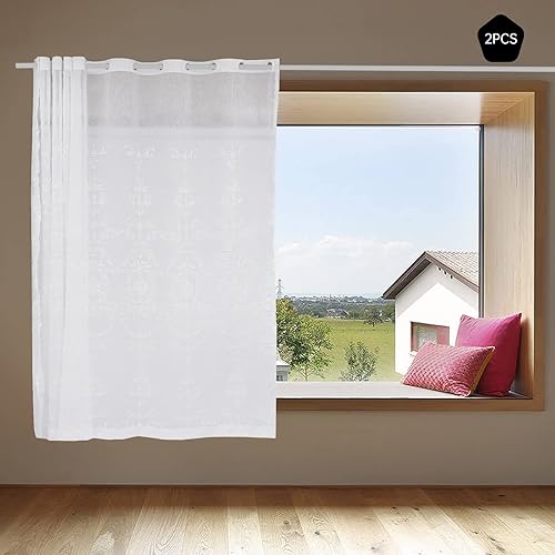 Miniatura 4 de 1 par de cortinas divisoras de habitación blancas, 9 x 8.3 pies, divisor de privacidad para dormitorio, sala de estar, cortina de encaje de punto