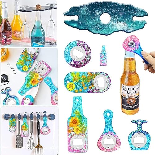 Bottle Opener Mold Kit,Beer Opener Silicone Molds For Epoxy With Wine Glass Holder Mold, Spanner Bottle Opener Resin Mold Kit,Corkscrew Silicone Mold Set For Resin Casting With Screwdriver And Patch #TOP1