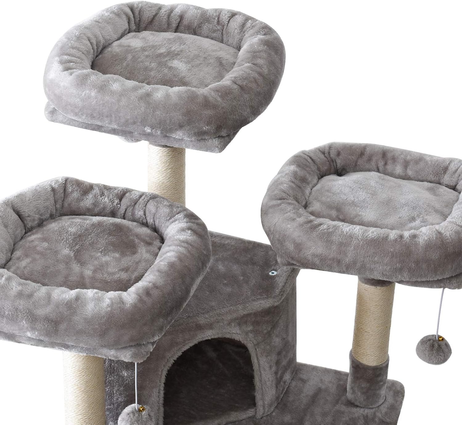 IBUYKE Cat Tree, Large Cat Tower, Cat Condo with Scratching Posts, Cat Hammock, Board, 2 Caves, 3 Plush Perches, Light Grey UCT021W