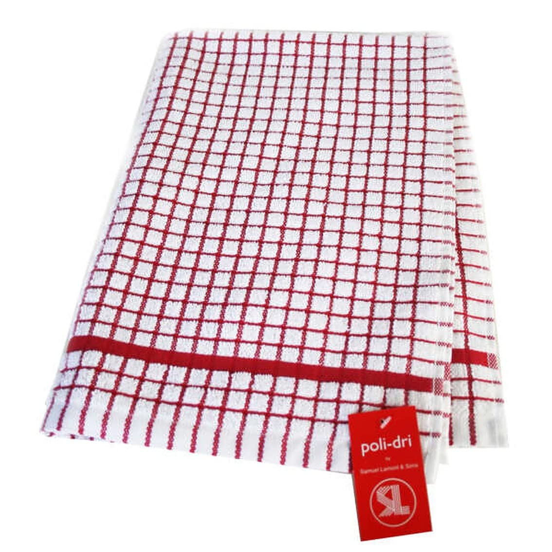 Samuel Lamont Poli Dri Tea Towels - Set of 3 100% Cotton 27.5 x 19 Inch (Red)