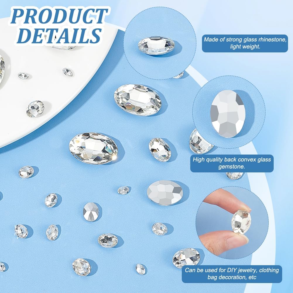 FINGERINSPIRE 94 Pcs 6Sizes Crystal Glass Rhinestones Gems Oval Pointed Back Rhinestone Stone Glass Crystals Diamonds with Silver Color Plated Back for Jewelry Crafts Clothes Shoes Costume Garment - Image 3