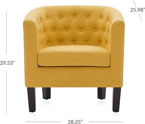 Miniatura 2 de BELLEZE Sillas decorativas amarillas para sala de estar, elegante sillón tapizado con barril copetudo, silla de club para dormitorio con patas