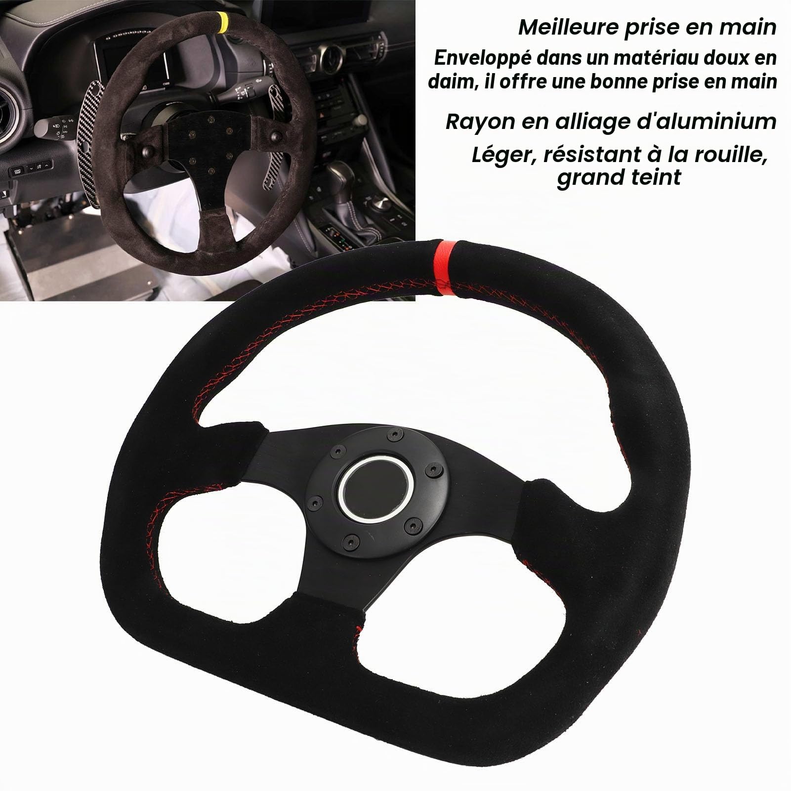 Volant Universel Type D - 325 Mm Plat Profond 6 Boulons, Cadre Noir en Cuir Sport, Remplacement de la Roue à la Dérive pour Voiture de Course