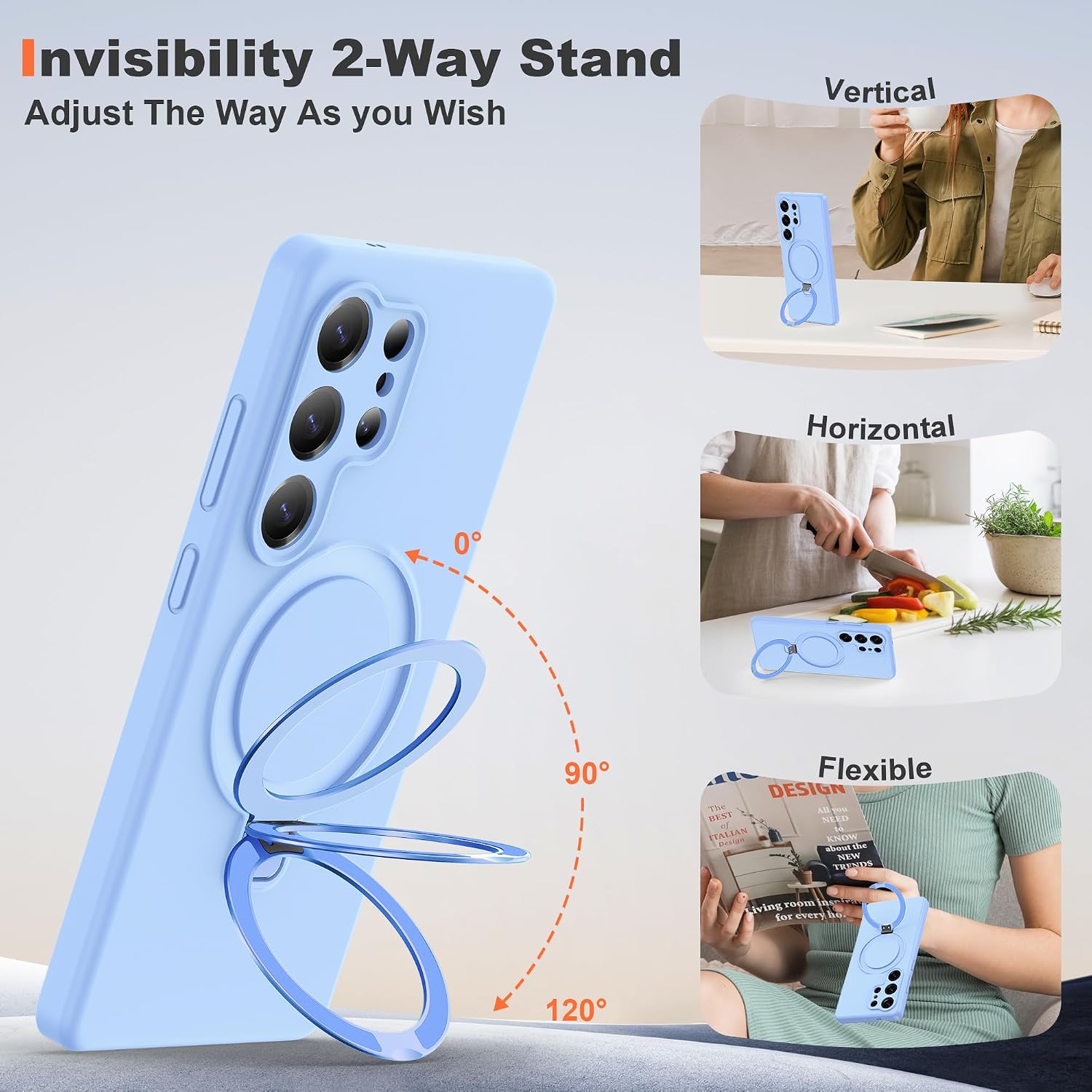 SKYLMW Compatible with Samsung Galaxy S26 Ultra Case with Magnetic Invisible Stand [Compatible with Mag-Safe][Full Camera Protection] Silicone S26 Ultra Case for Women Men 6.9'', Blue