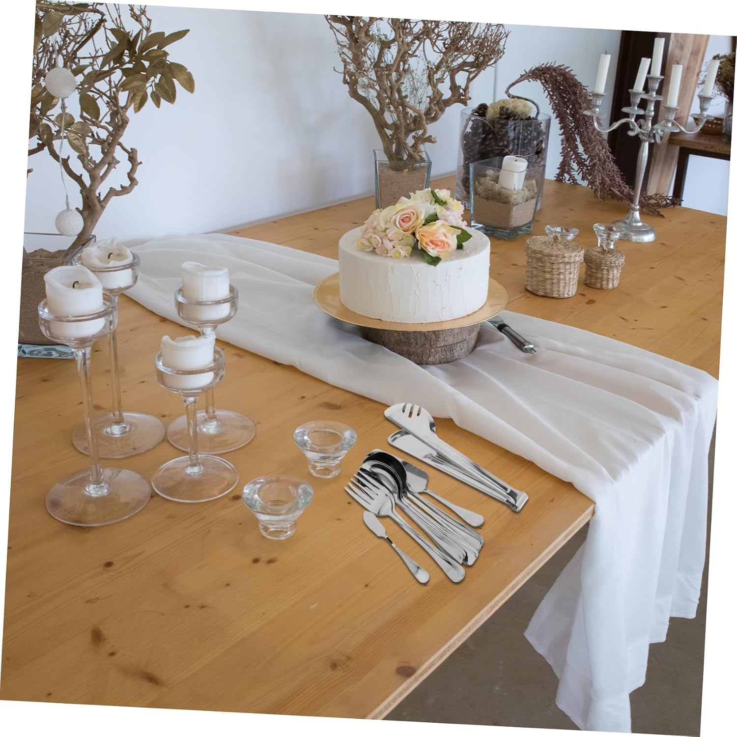 Mikinona 1set Stainless Steel Utensils Kitchen Cutlery Serving Spoons Forks Cake Server and Food Tongs for Parties Weddings and Everyday Dining