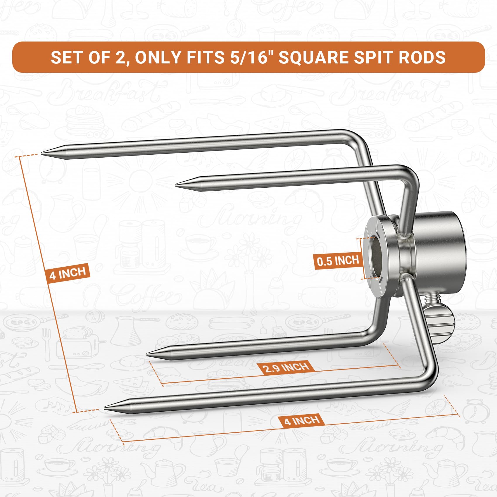 onlyfire 6007 Lot de 2 fourchettes à viande en acier inoxydable Compatible uniquement avec tiges carrées de 0,6 cm