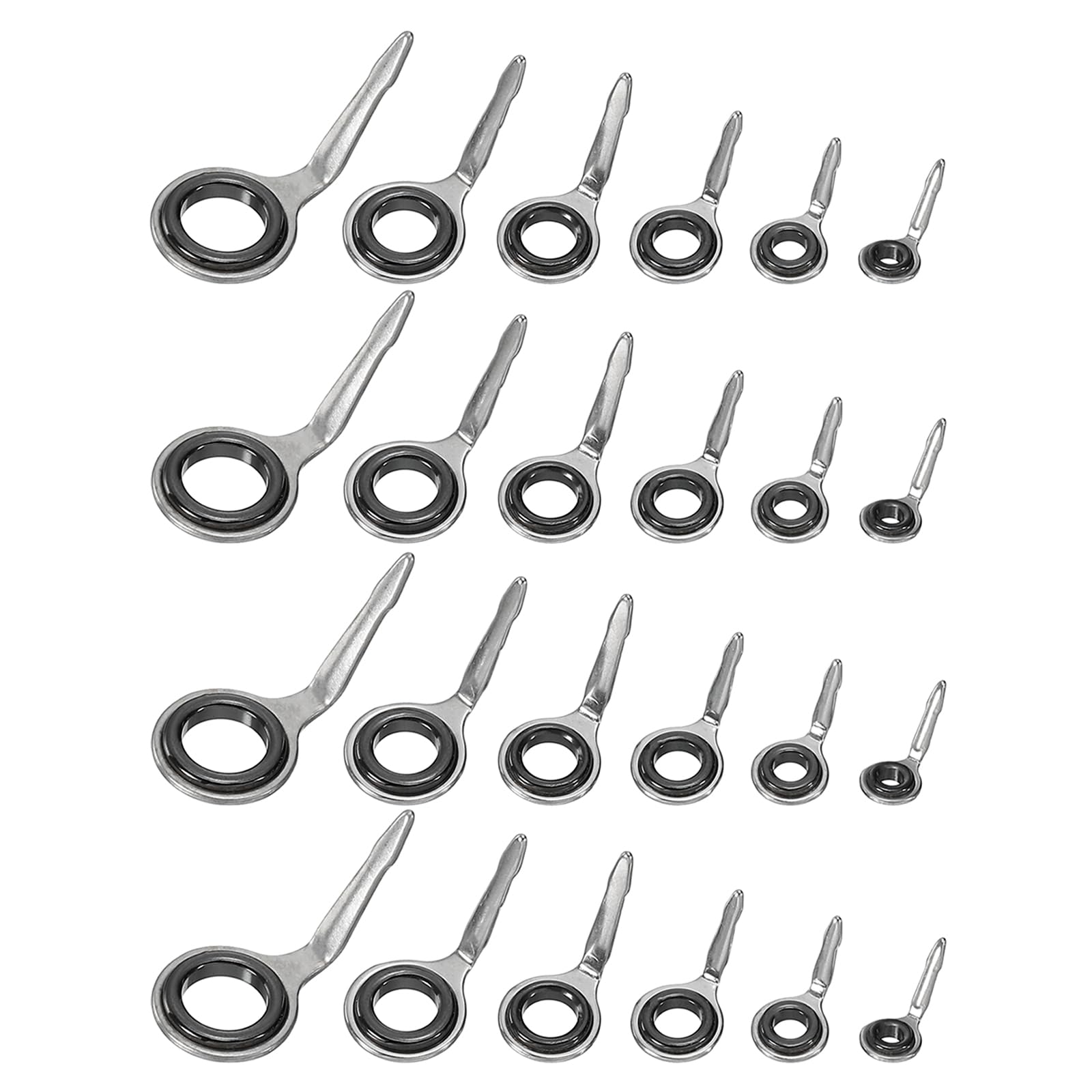PATIKIL Fishing Rod Guide Rings 6 Size, 60Pcs Stainless Steel Ceramic Guides Fishing Rod Repair Kit Fish Pole Eyelet Replacement Storage Box, Silver Frame Black Ring