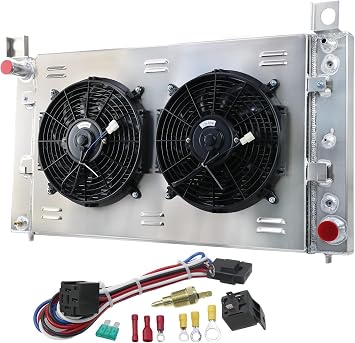 Radiator compatible with Chevy Silverado Tahoe 1500 2500 3 row Radiator + Shroud/Fan + Relay 1999 2000 2001 2002 2003 2004 2005 2006-2013