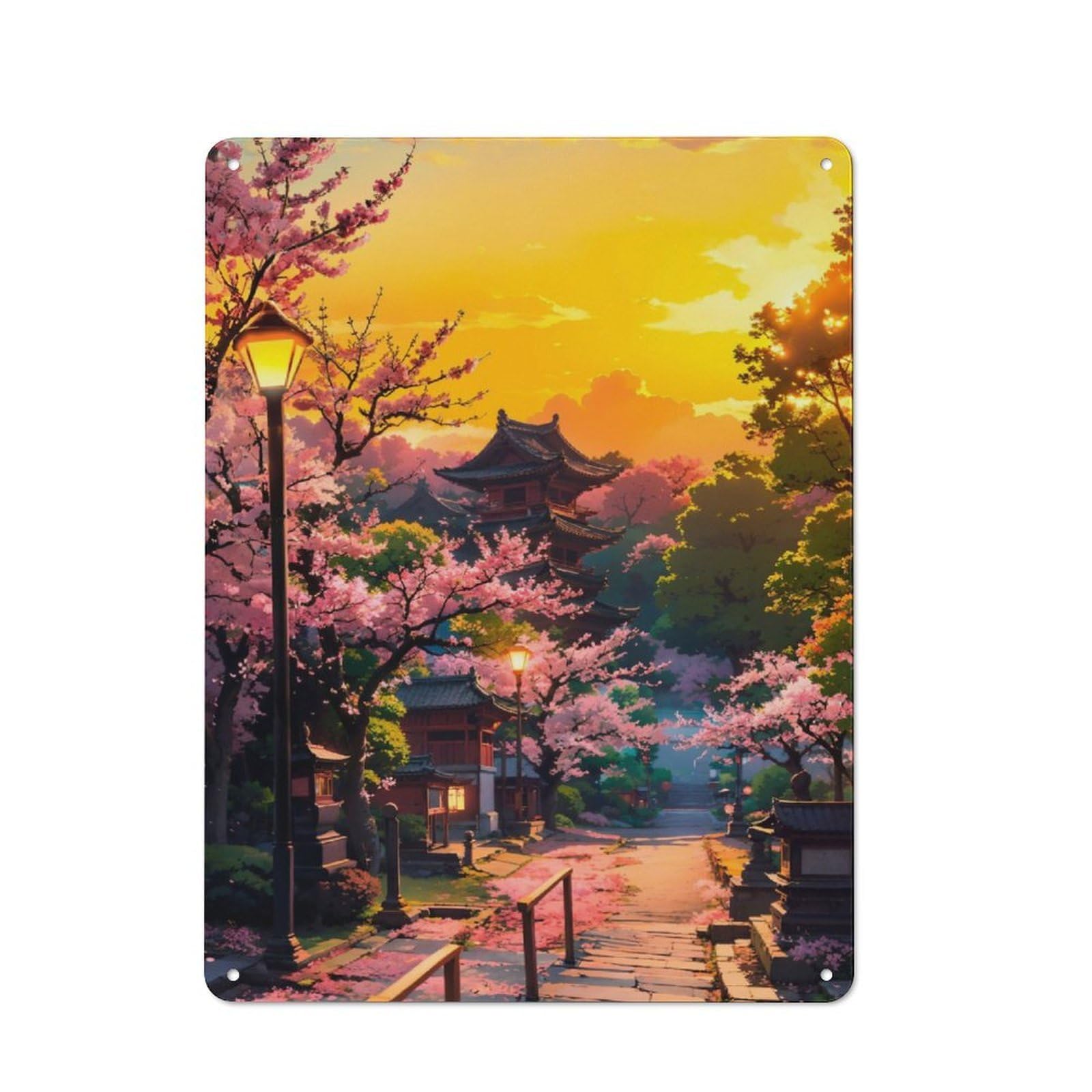 Junmoney Sunset Pagoda Tin Wall Plaque 40X30cm With For Man Cave Or Games Room, For Vintage Wall Decor Fans, For Themed Room Decoration