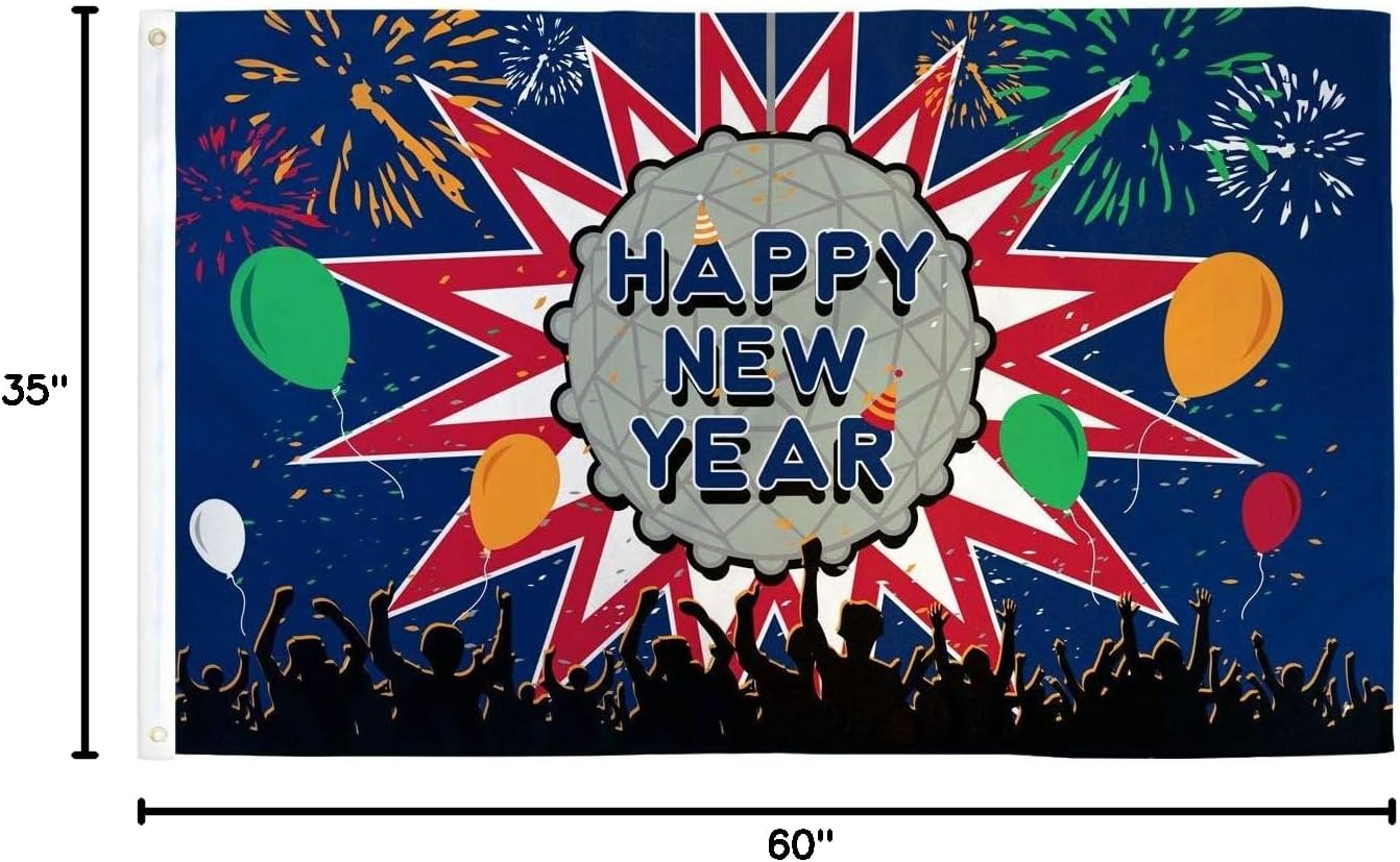 AZ FLAG Happy New Year Ball Flag 3x5 ft 100D Polyester 2 Grommets image 3