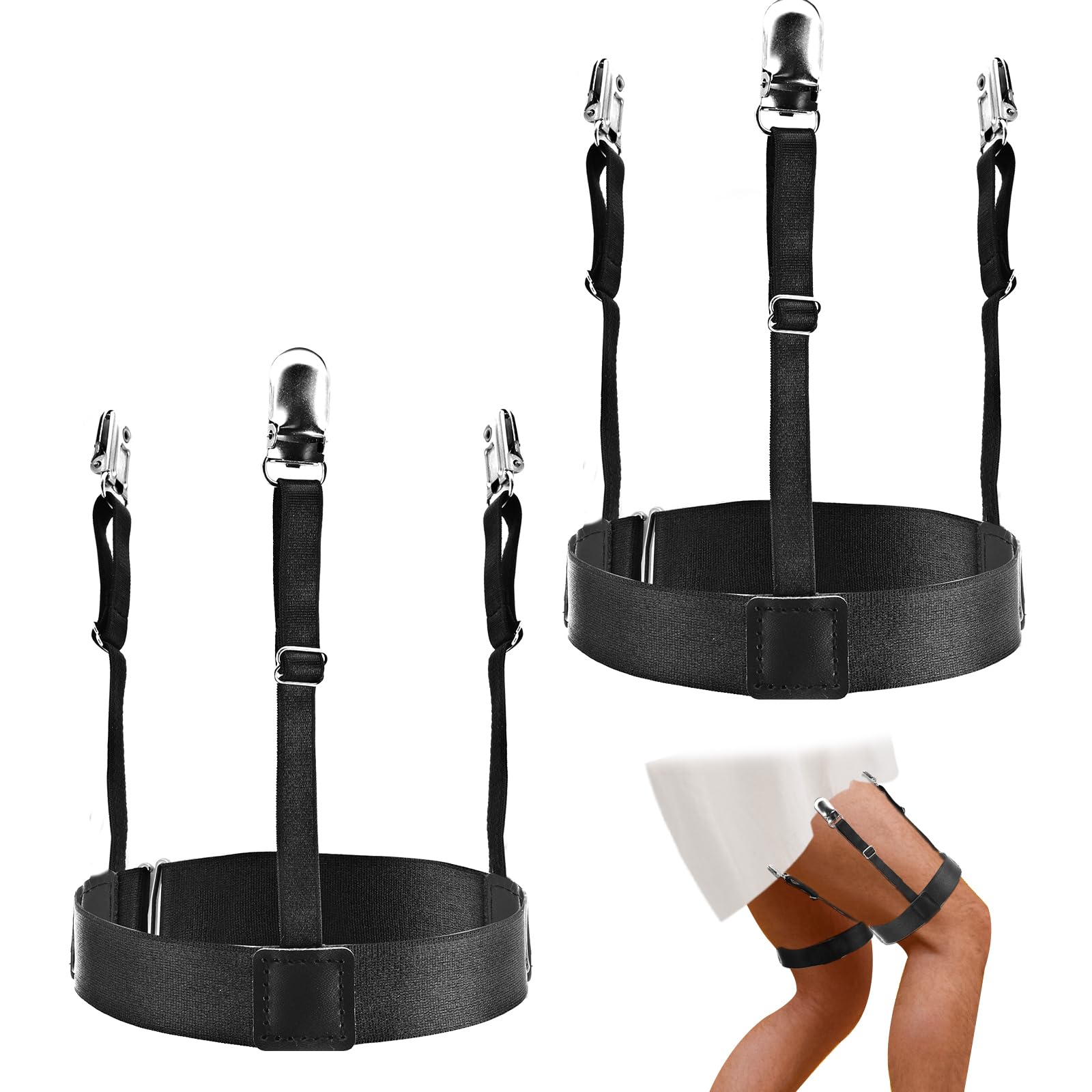 Shirt Stays for Men Adjustable Elastic Shirt Garter Shirts Holder with Non-slip Locking Clamps Shirt Holders For Women, Black, Medium-image-13