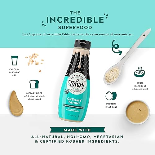 Miniatura 5 de Incredible Tahini Mantequilla de sésamo natural exprimible  Pasta de tahini clásica y a base de plantas para aderezo de ensalada y humus