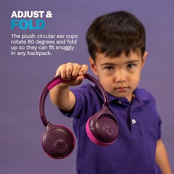 JLab, JBuddies ANC, 2 in 1 Kids Headphones, Active Noise Cancelling Wireless + Wired Over Ear, Purple/Pink