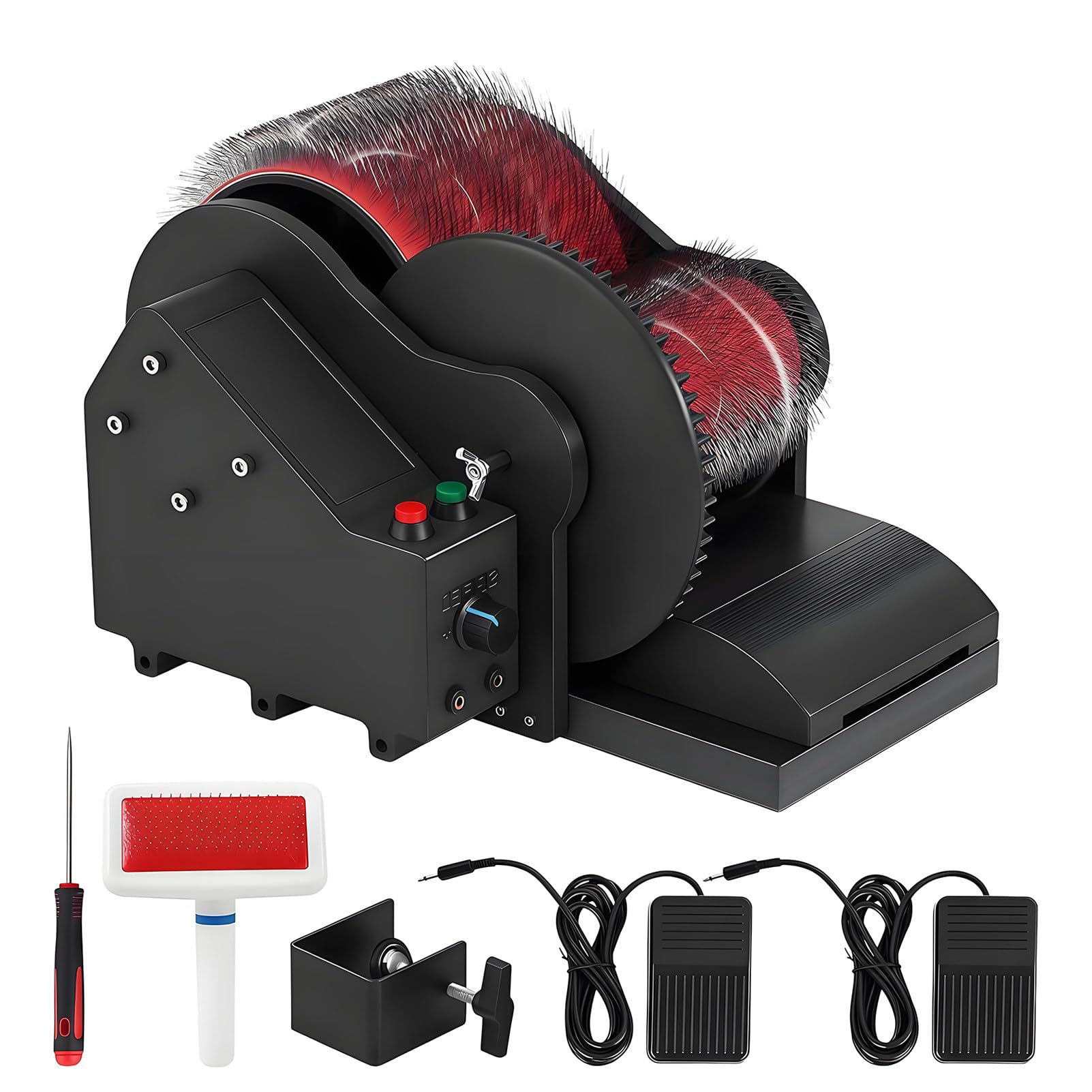 EpyGnom Electric Wool Drum Carder Fiber Carding Machine with Foot Pedal, Brush & Awl, Adjustable Forward/Reverse Speed, Fast Color Mixing Wool Blending Wheel, Remove Fiber Impurities