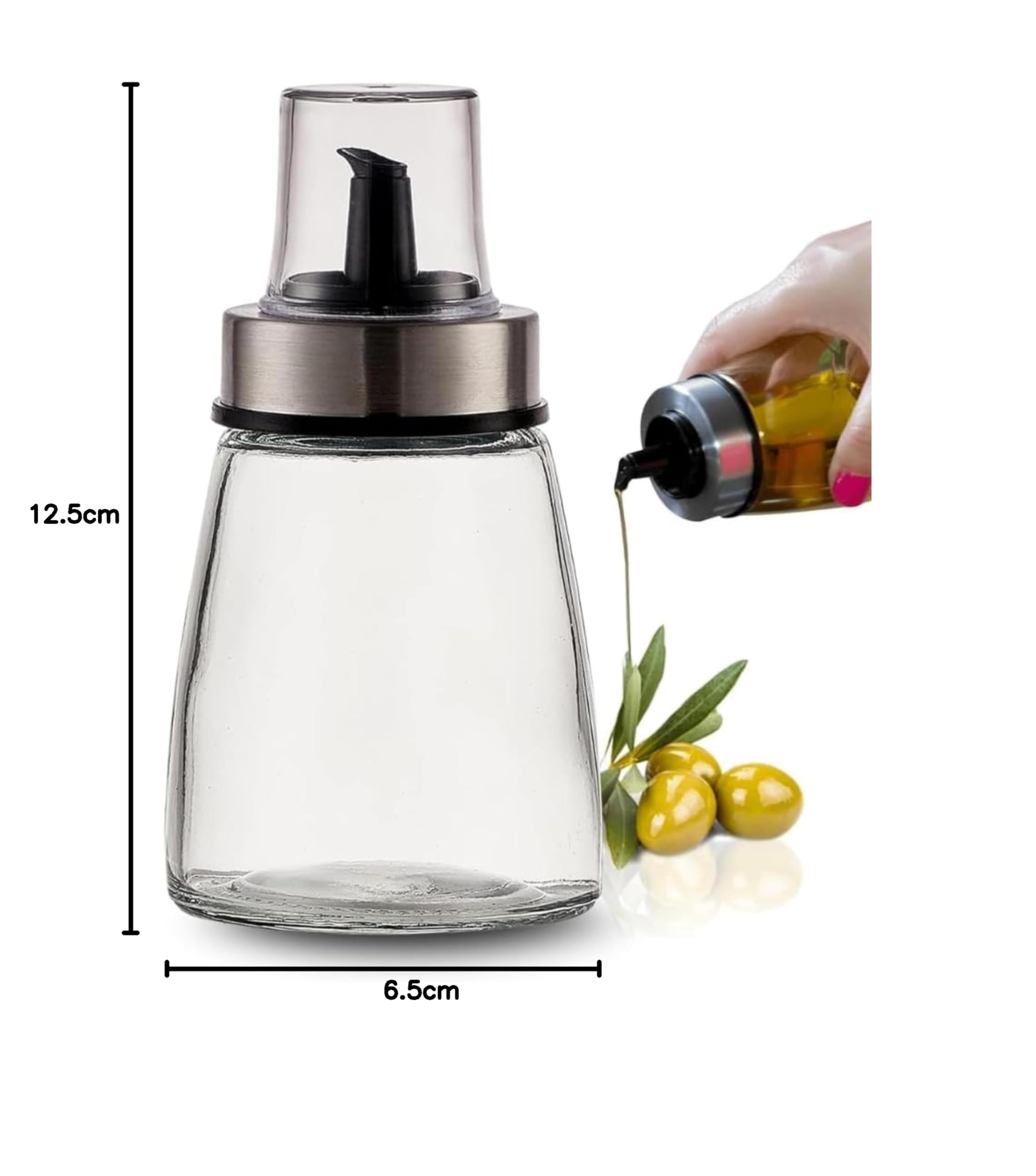 PARENCE.- Butelka oleju 200 ml z nakrętką do nalewania - Dozownik ze szkła i stali nierdzewnej - Pojemnik na olej, ocet, sos - 6,5x6,5x12,5 cm - Precyzyjne nalewanie bez kapania