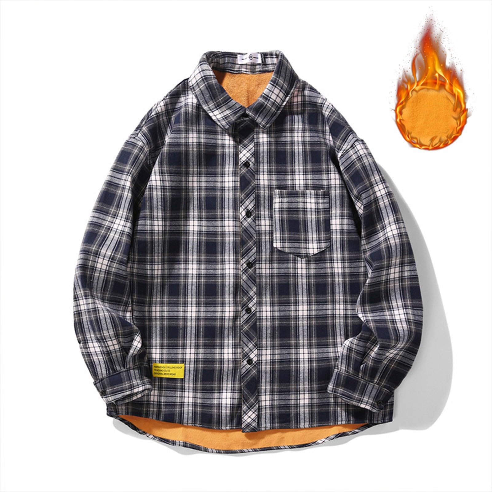 Generisch Camisa de franela para hombre de forro polar, camisa de manga larga, informal, camisa de leñador, camisa de algodón, camisa de trabajo, camisa de franela para el tiempo libre