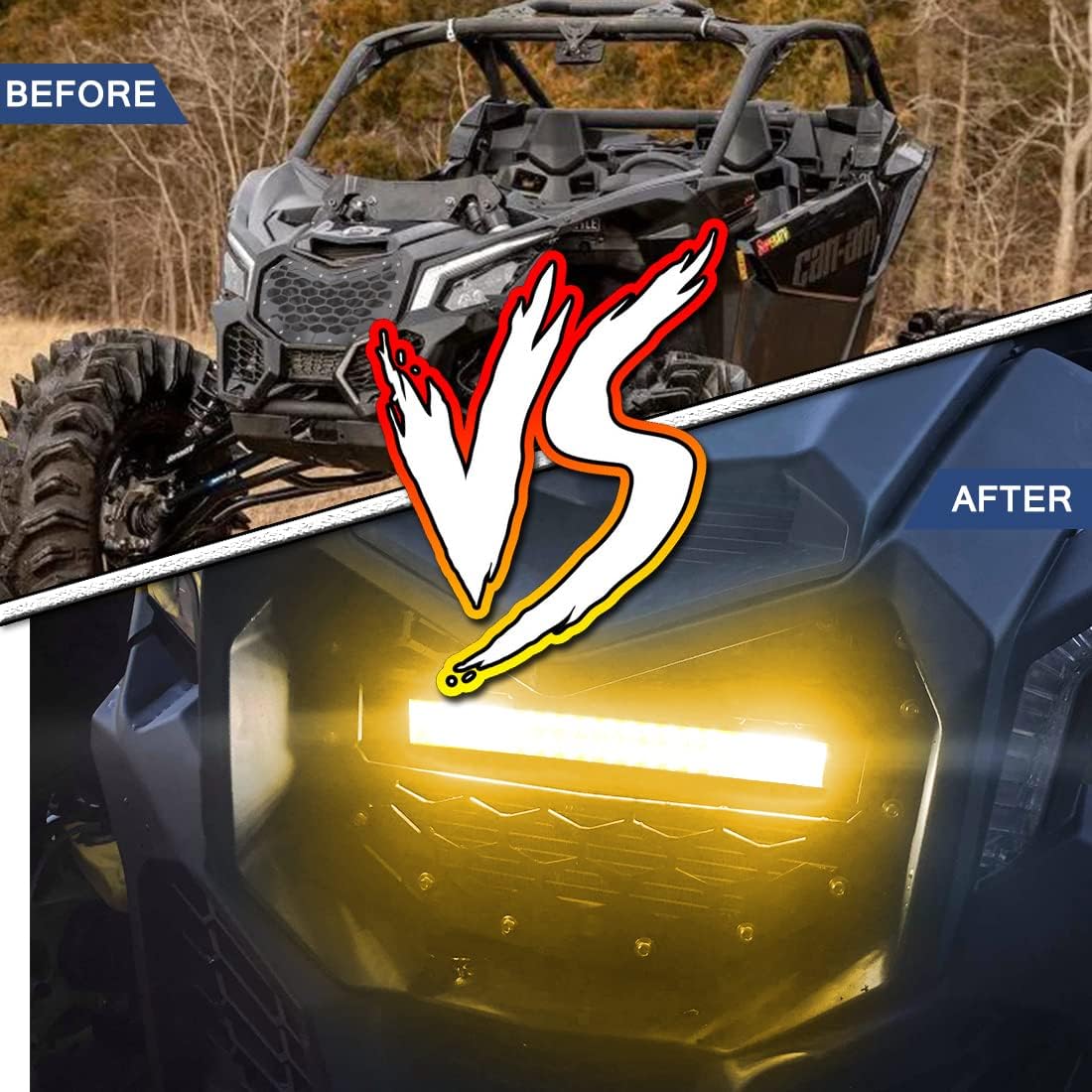 Chelhead Black Steel Grille with 11 INCH Yellow Slim Led Light Bar Combo Beam and Wiring Harness Compatible with Can-Am Maverick X3 2016 2017 2018 2019 2020 2021 2022 2023