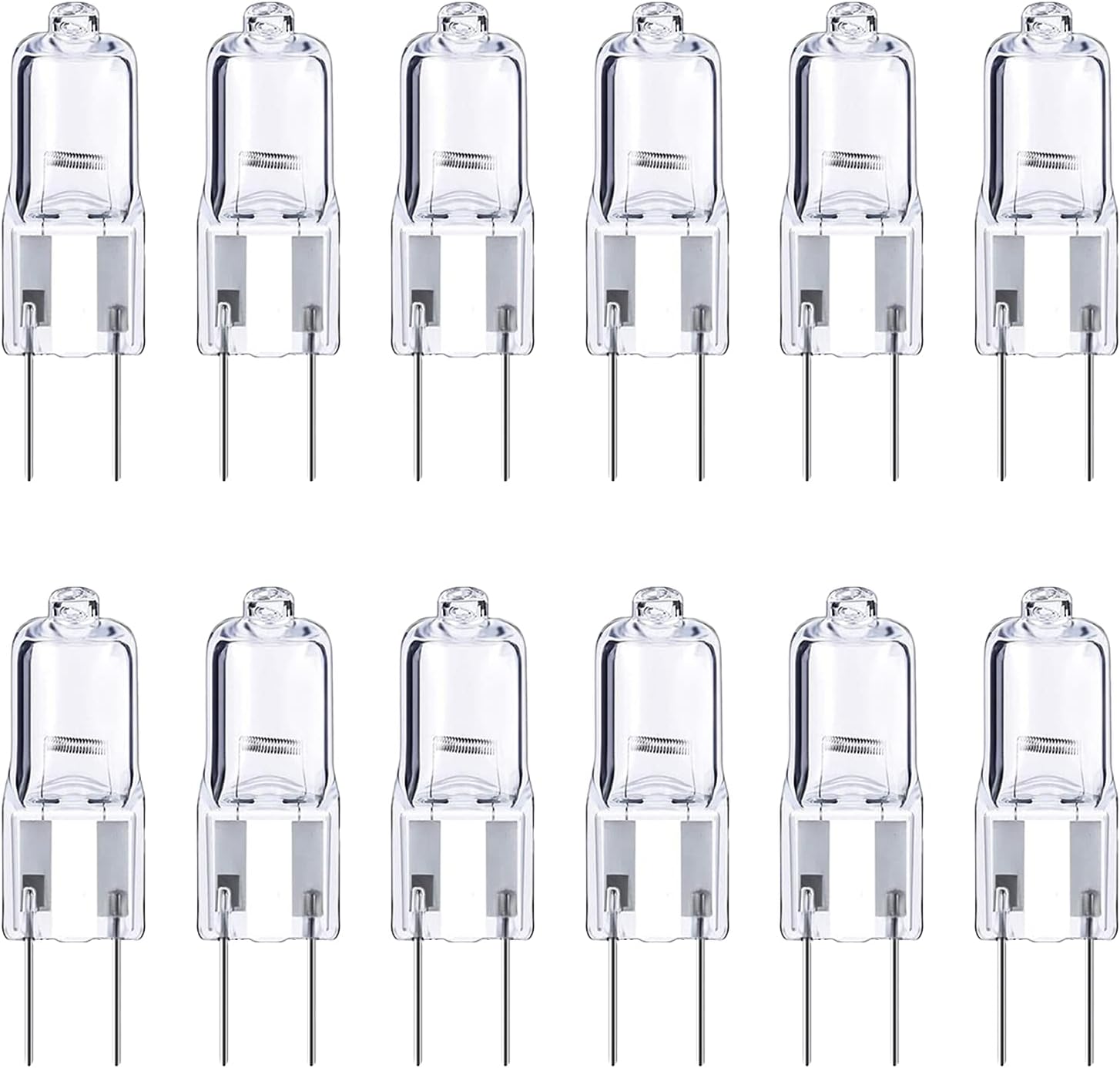 Bonlux 12-Pack Dimmable Halogen Bulb, 50W, 12V GY6.35/G6.35 Bi-Pin T4 JC Type, Warm White 2700K for Under Cabinet Landscape Lighting