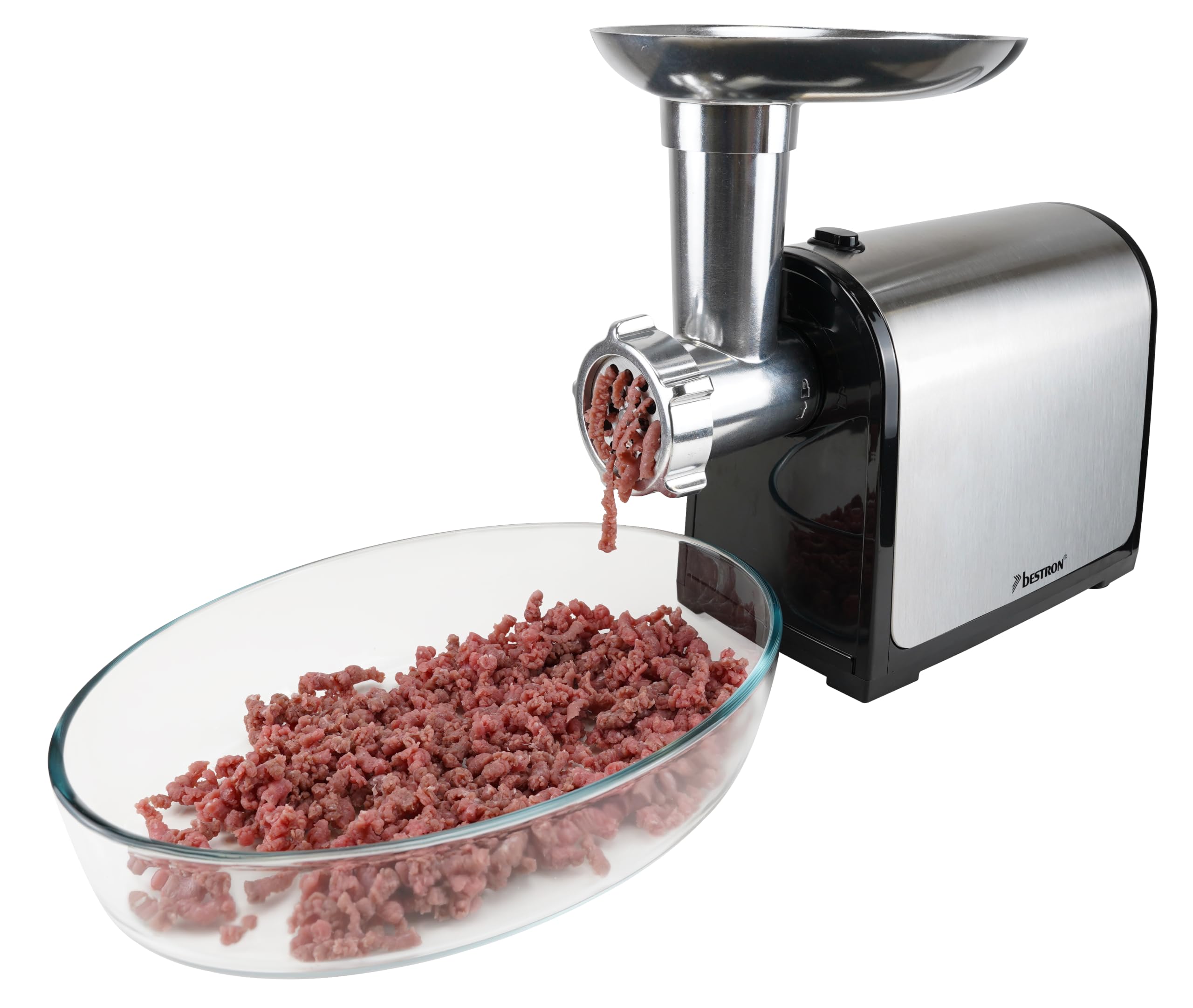 Picadora de Carne, 1300 W Max, 2 Discos de Acero Inoxidable, Molido Medio o Grueso, Para Carne Picada, Salchichas y Kubbe, Piezas Desmontables, AMG300SS