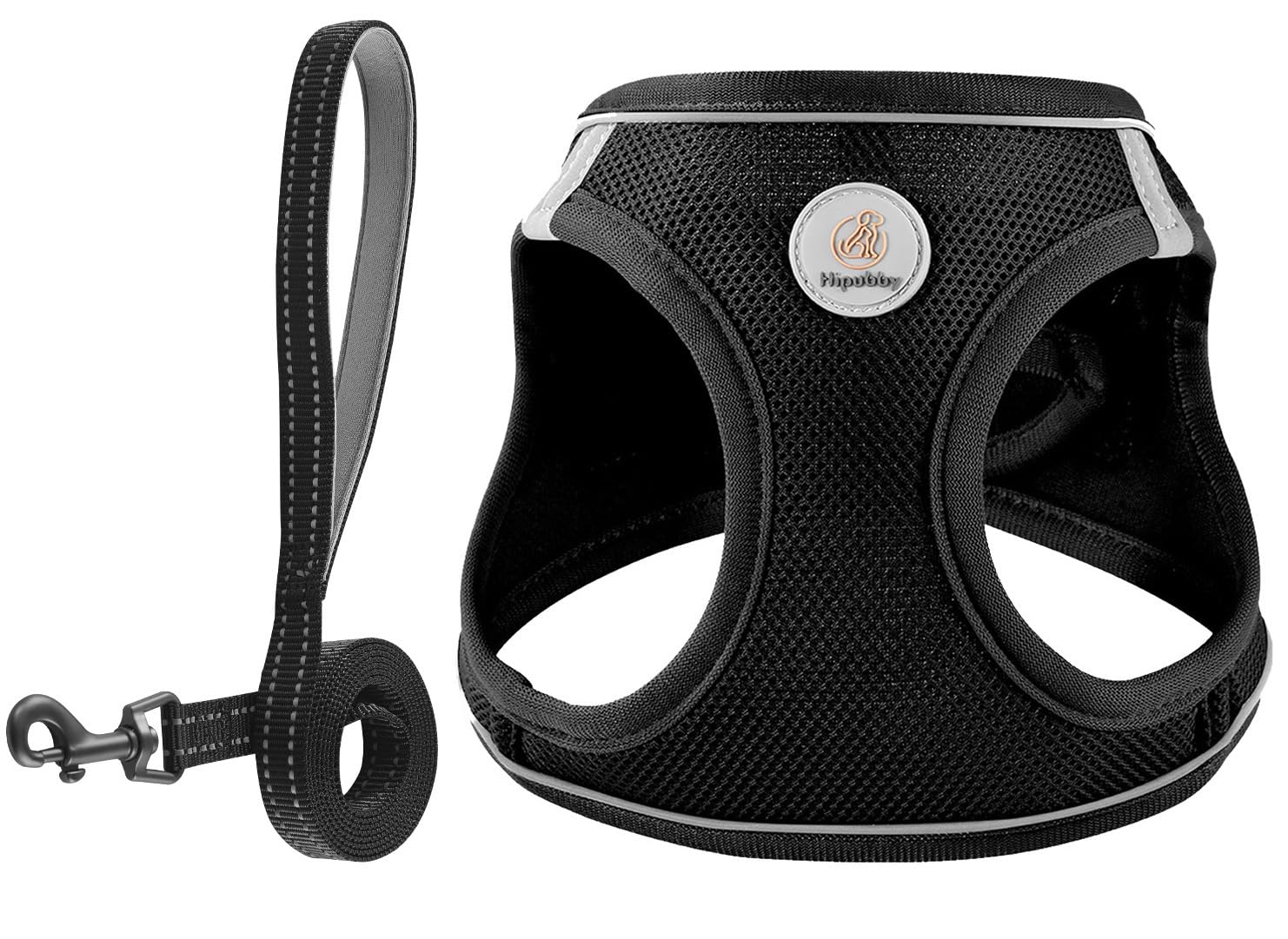 Photo 1 of Hipubby Dog Harness and Leash Set, No Pull Soft Mesh Puppy Harness for Small Medium Dogs, Cats - Step in Adjustable Reflective Pet Harness with Buckle and Double D-Rings - Black, XS