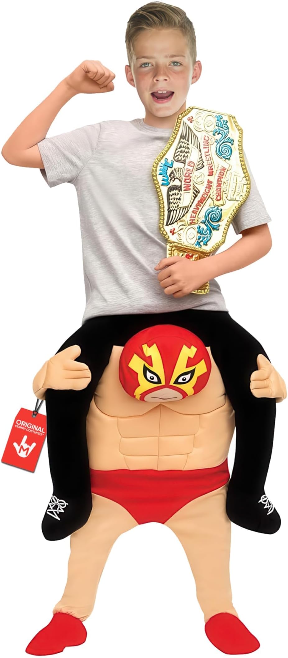 Piggyback Wrestler Costume Boys, Luchador Outfit Kids Funny Ride on Mexican Wrestling Halloween Costume Boys & Girls