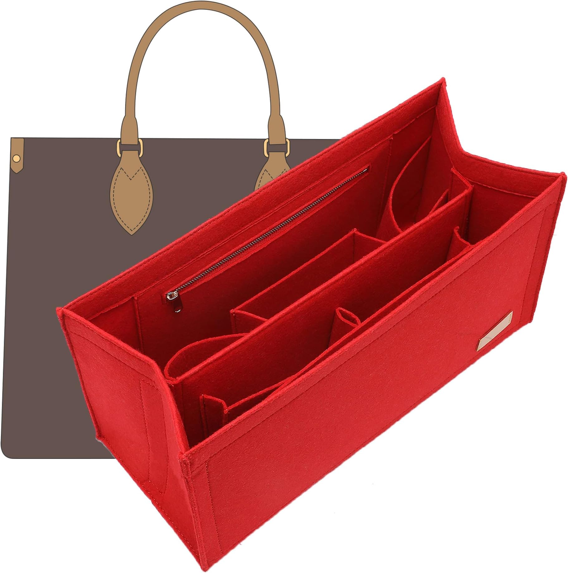 OAikor Tote Bag Organizer Insert Compatible with LV On The Go PM and Dior Small Book Tote Bag,Premium Felt Lightweight Purse Organizer Insert,Bags Shaper Purse Accessories with Zipper,PM,Red