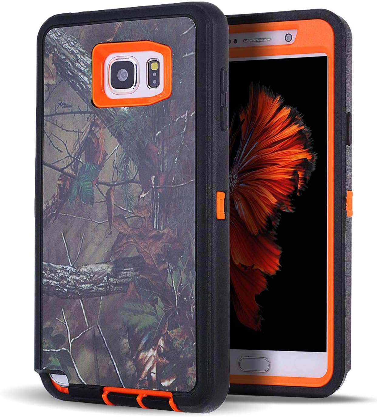 Vodico Samsung Galaxy Note 5 Phone Case with Screen Protector, Defender Camo Holster with Belt Clip Heavy Duty Shockproof Military Scratch Resistant Bumper Full Body Protective Case (Forest Orange)