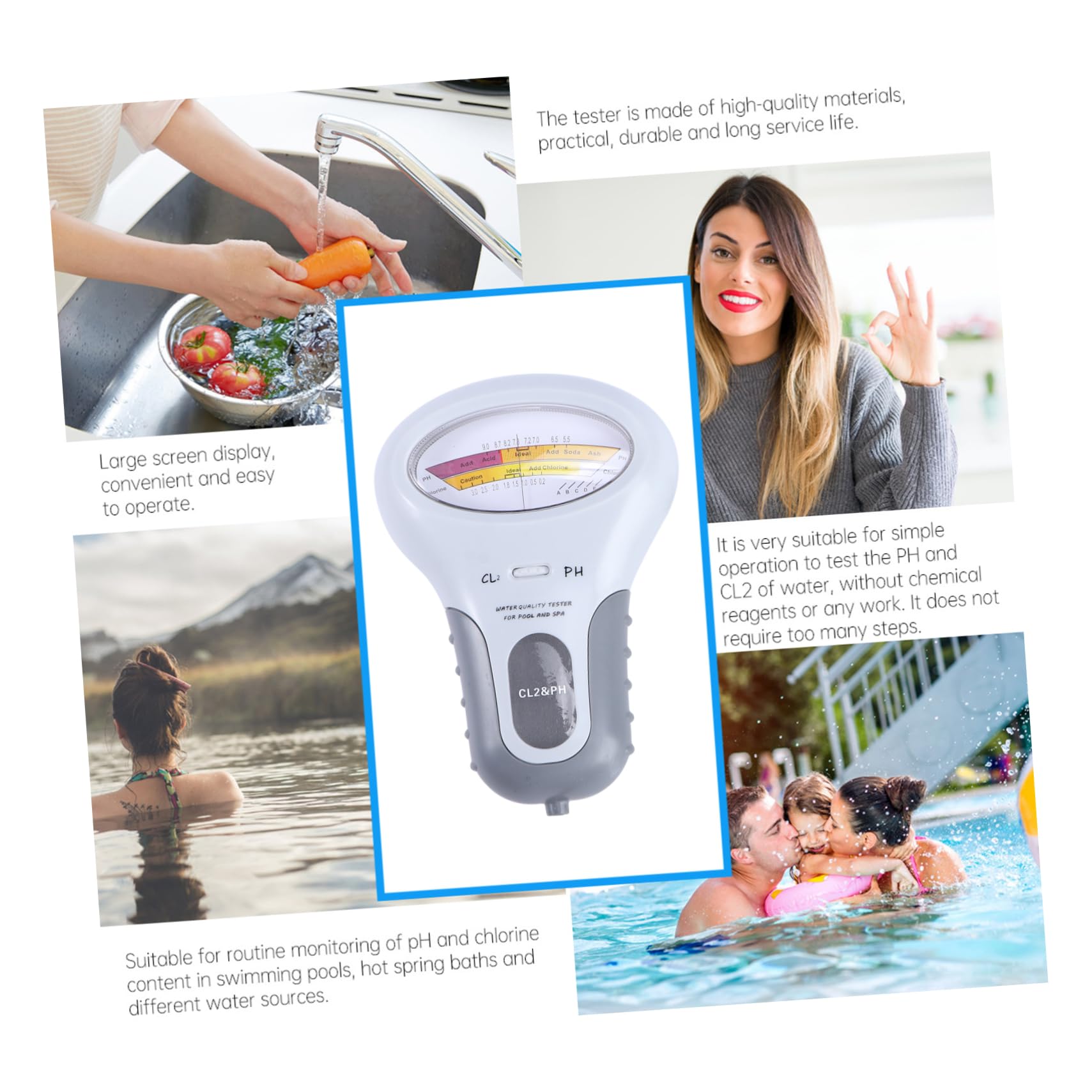 Medidor de Ph de Piscina Pc102 Portátil de Plástico Blanco