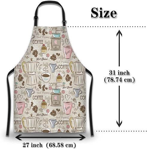 Miniatura 2 de Delantal retro para mujer, juego de café, patrones, delantales para asar a la parrilla, para cocina, restaurante, barbacoa, pintura, manualidades,