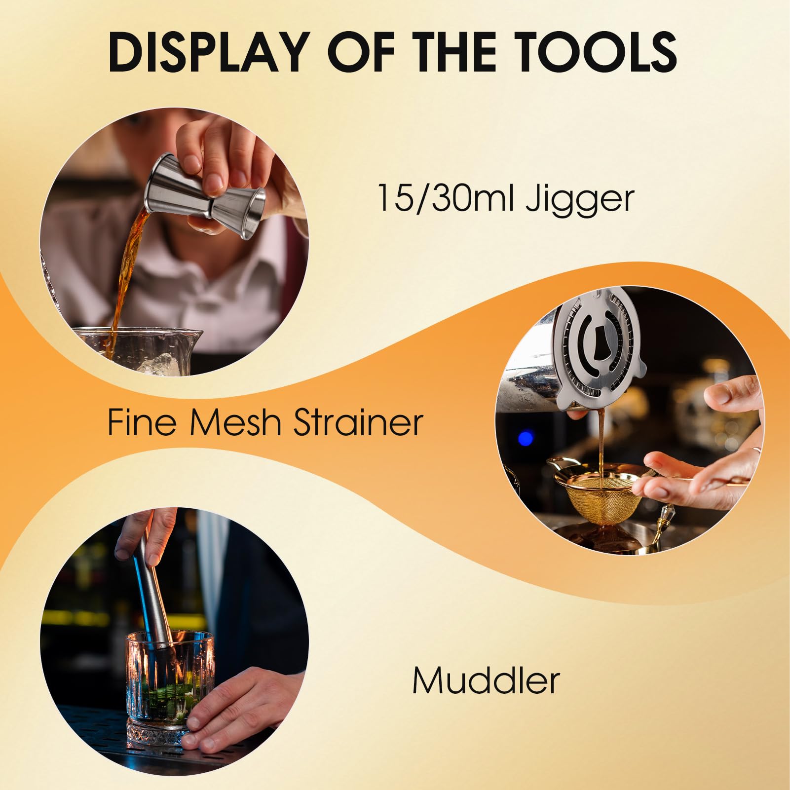 FoiiLiio 16 pezzi cocktail set kit in Acciaio Inox,Boston Shaker Cocktail Set,Kit Barman 750 ML,Professionale Kit Barman Completo,professionale barman set,Set Cocktail Professionale