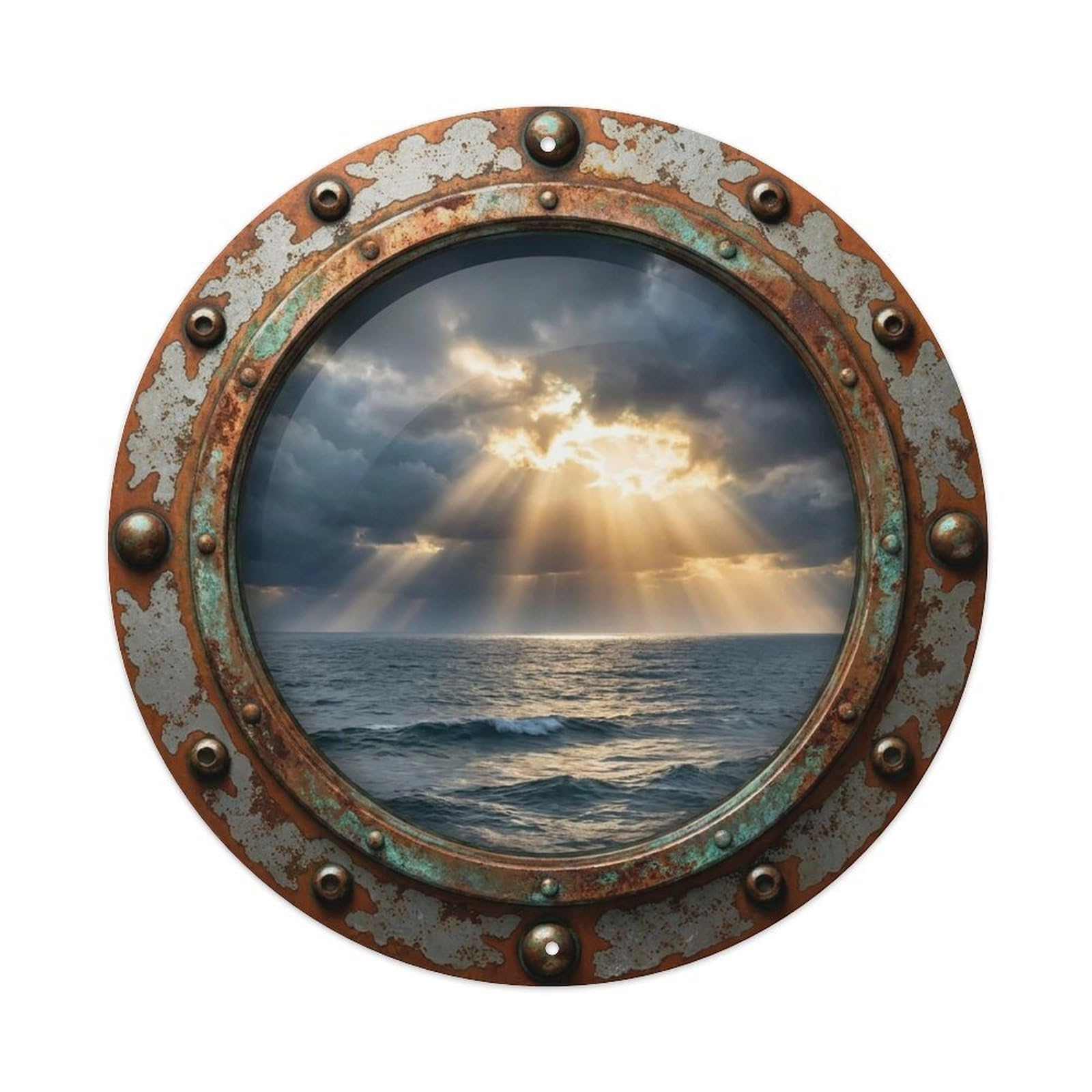 Vintage Porthole Breaking Storm Nautical Window View Vintage Metal Tin Sign Plaque Wall Decor for Cafe, Club Bar, Office, Garden Metal Poster 8x8Inch