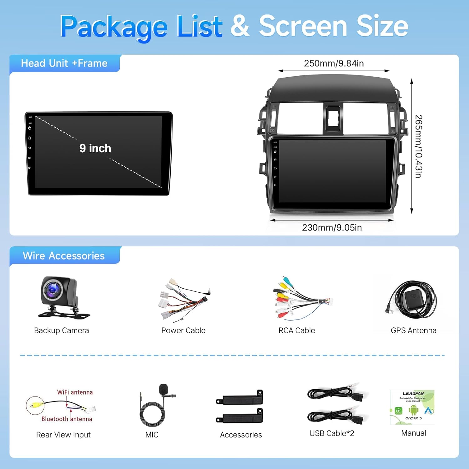 Leadfan Car Stereo for (Non JBL) Toyota Corolla 2009 2010 2011 2012 2013, 9inch Screen for Corolla Stereo with Carplay Android Auto GPS Backup Camera (Model A: Not Fit for JBL&Big Screen, 2+32G)