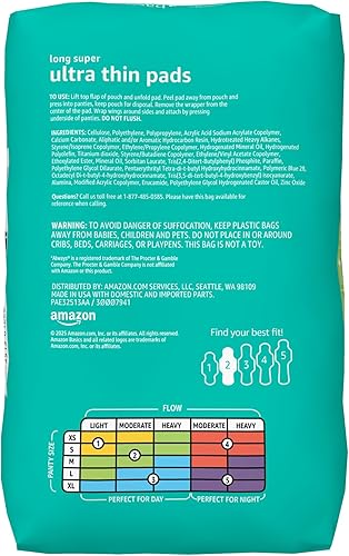 Miniatura 2 de Yaxa Basics Almohadillas menstruales para mujeres con alas flexibles, longitud larga, talla 2, súper absorbente, 32 unidades (paquete de 1)