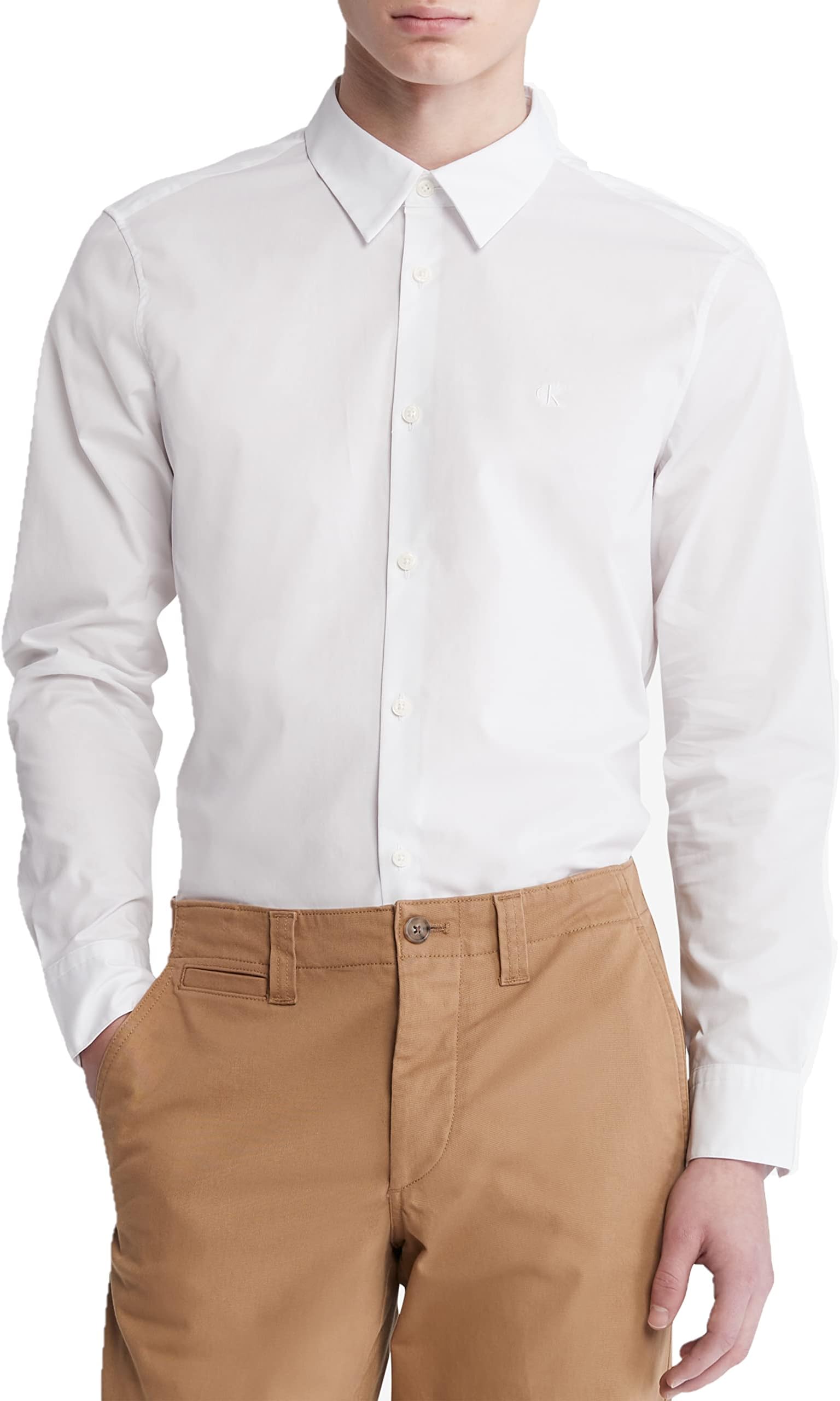 Mens Stretch Cotton Monogram Logo Button Down Shirt